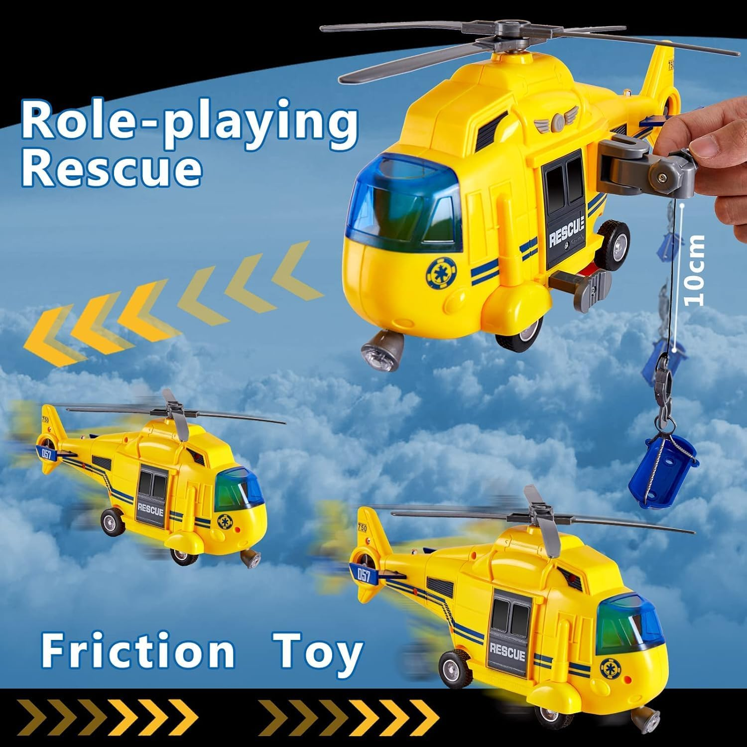 LESUNTINGKY Rescue Helicopter Toy with Light and Sound Push and Go Cars Educational Toys Gifts for Kids Boys Girls 3 4 5 6 Years Old (1:16)