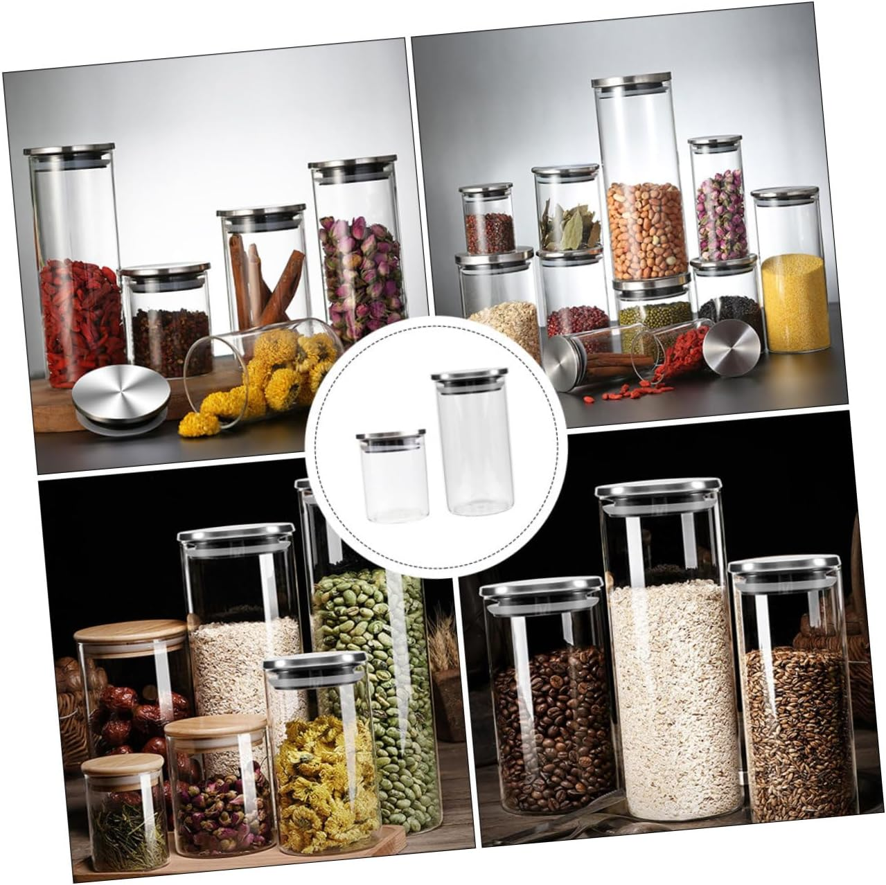 VINTORKY 2Pcs Food Storage Jar Stainless Steel Lid Airtight Kitchen Cereal Canister for Grains Dried Fruits and Snacks Practical Sealed Container for Home Organization image number 2