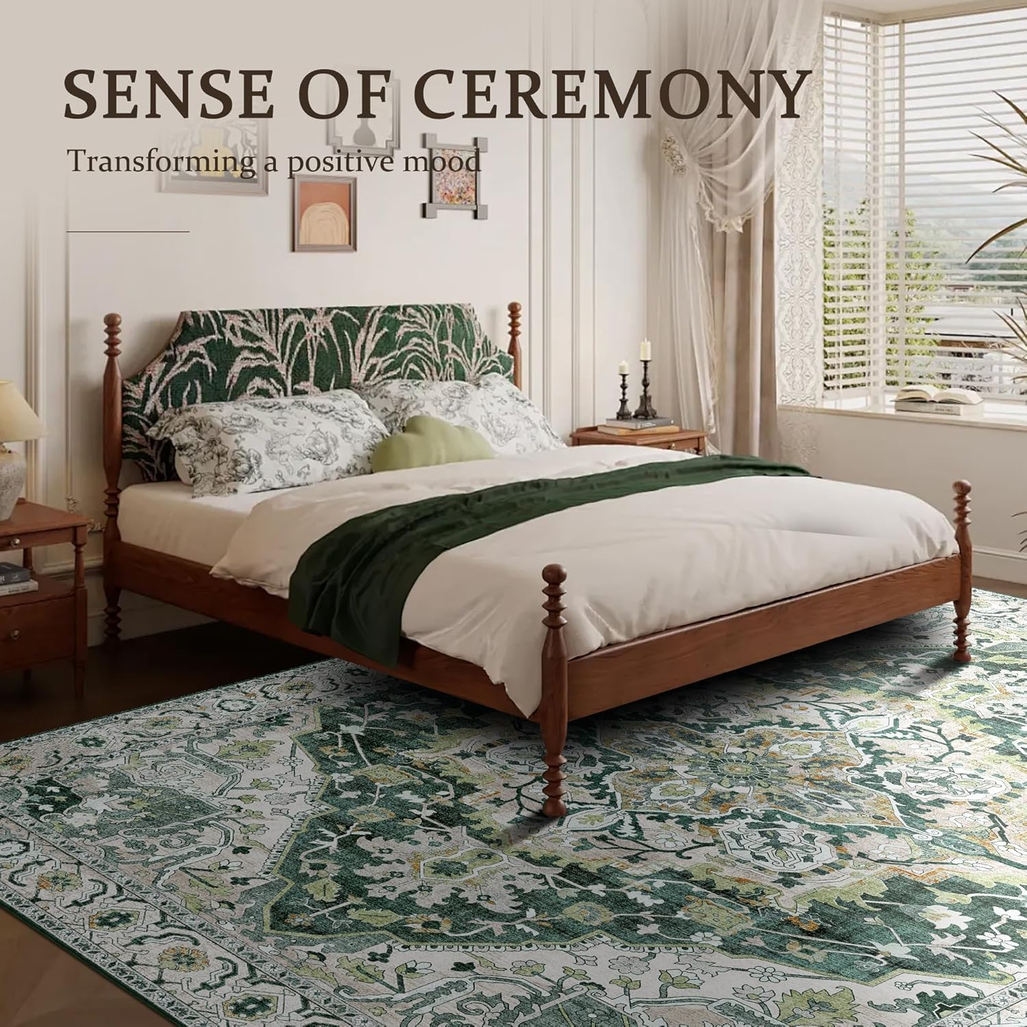 Youzi Vintage Area Rugs 200X300 for Livingroom, Machine Washable Rug with Anti-Slip Botton Shortpile Carpet Large Soft Rugs for Bedroom Kitchen Floor Living Room Indoor Home Decor(200X300Cm,Green) image number 5