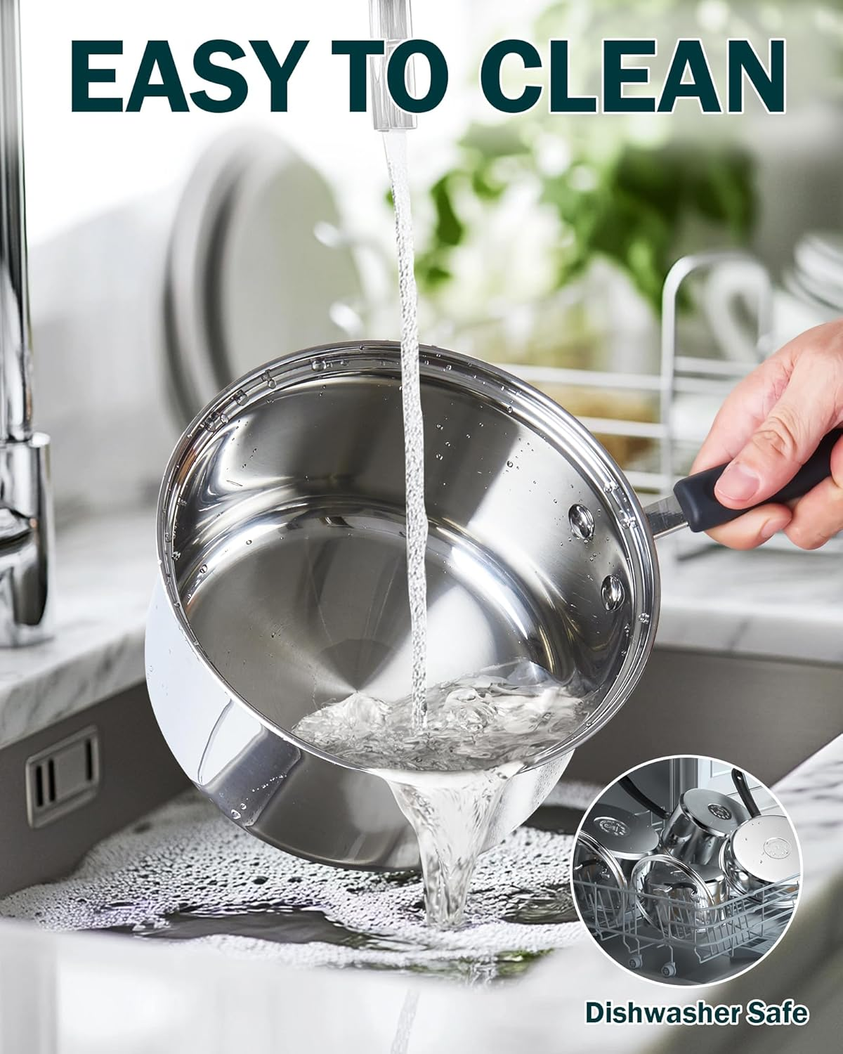 Cook N Home 02655 Professional Double Boiler Saucepan 2-Quart, 18-10 Stainless Steel Steam Melting Pot for Butter Chocolate Cheese, Tempered Glass Lid, Silver image number 5