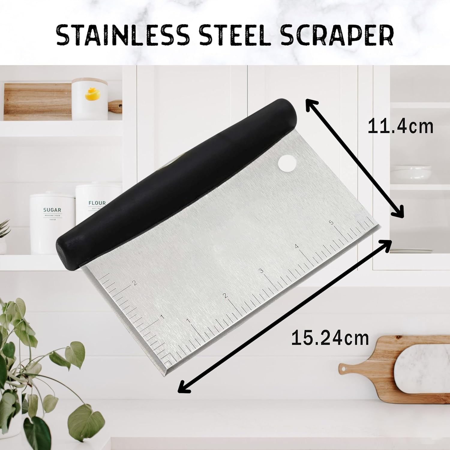 Stainless Steel Dough Scraper with Cover &ndash; Versatile Kitchen Tool, Heavy-Duty Bench Scraper & Dough Cutter for Baking, Cooking, Pastry, and Bread Prep image number 2