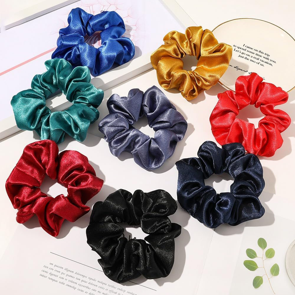 Pack of 3 Women'S Satin Hair Bands Hair Rings Elastic Hair Rope Hair Accessories Ponytail Holder Scrunchies Headwear for Girls Women Daily Wear, Champagne image number 3
