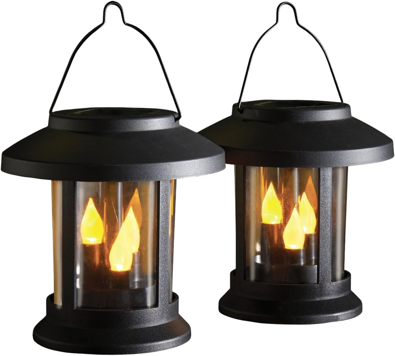 3 PAGEN 3-In-1 Solar Lantern with Plug Rod Set of 2 - Set of 2 LED Solar Garden Lights Black with Flickering Effect - as Ground Plug, Pendant Light or Table Lamp - Environmentally Friendly image number 1