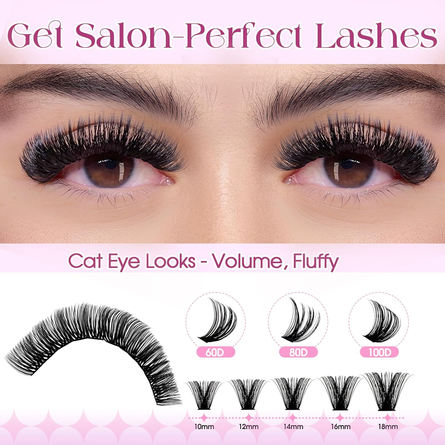 WENDY Lash Clusters Kit, 980Pcs Cluster Lashes D Curl Individual Eyelashes Natural 10-18Mm Mixed Russian DIY Lash Extension Kit with Lash Bond and Seal(60D+80D+80D+100D-D)