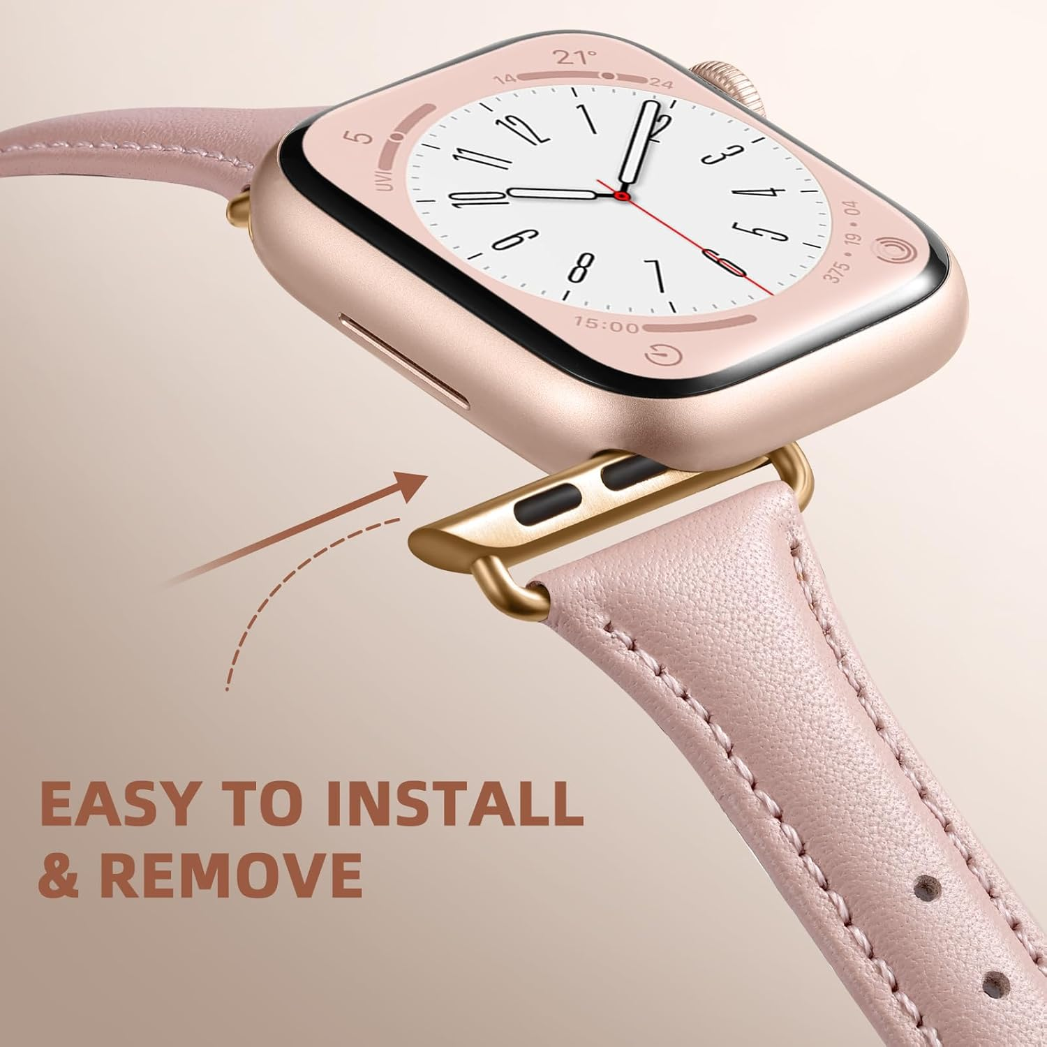 Getino Slim Leather Band Compatible with Apple Watch Bands for Women 40Mm 38Mm 41Mm 42Mm 44Mm 46Mm 45Mm 49Mm, Top Grain Genuine Leather Wristband for Iwatch Band Series 10 9 8 7 6 5 4 3 2 1 SE image number 4