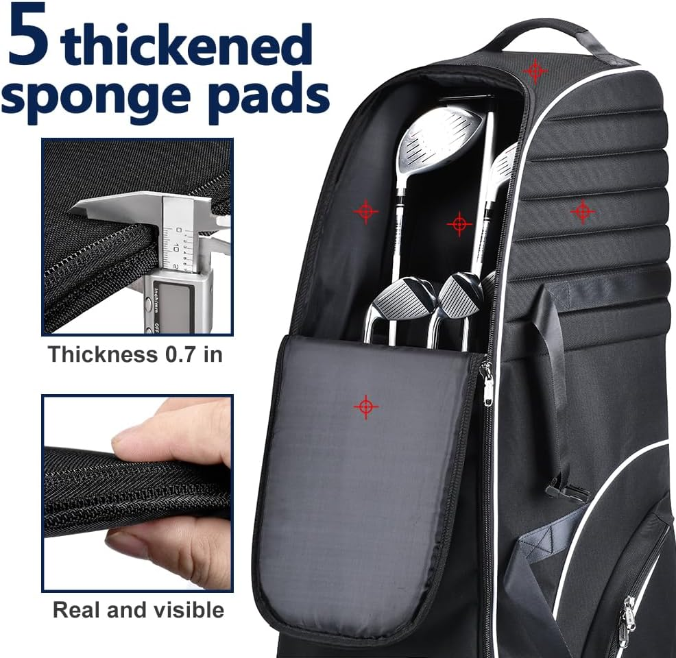 Golf Travel Bag with Wheels, 900D Heavy Duty Oxford Fabric Golf Travel Case for Airlines-Black