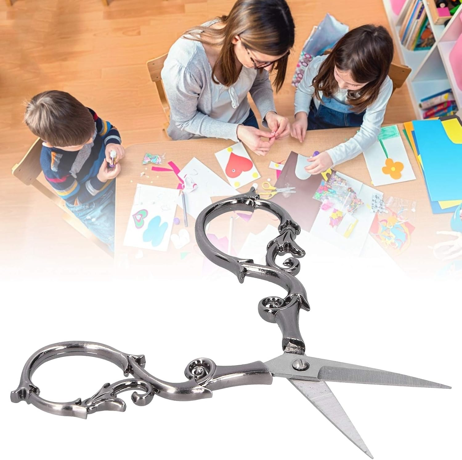 Retro Scissors, DIY Vintage Small Embroidery Cutting Tools, Can Be Used in Embroidery, Sewing, Eyebrow Shaping (Gray Silver) image number 3