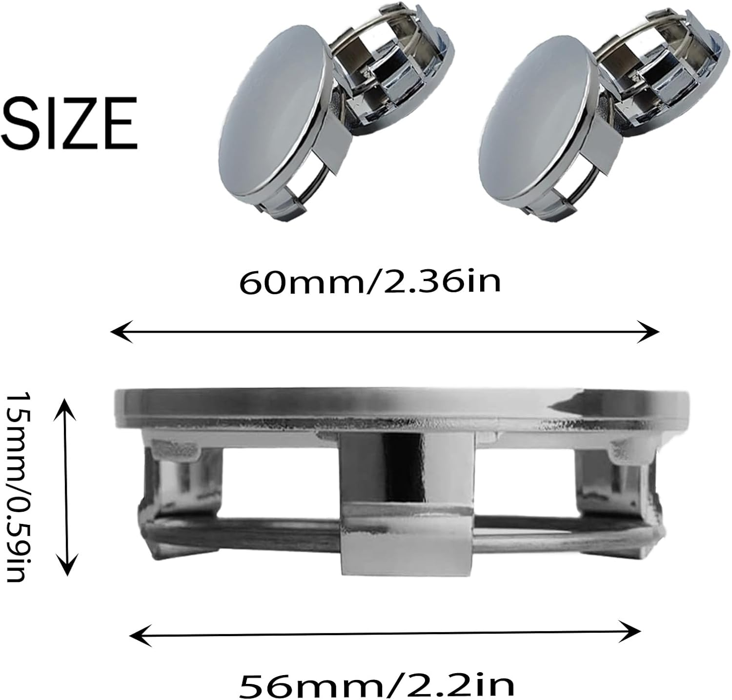 Wheel Hub Caps Pack of 4 Universal Hub Caps OD 60 Mm ID 56 Mm High-Quality ABS Wheel Hub Cover Polished Surface for Wheel Hubs Car Accessories (Silver)