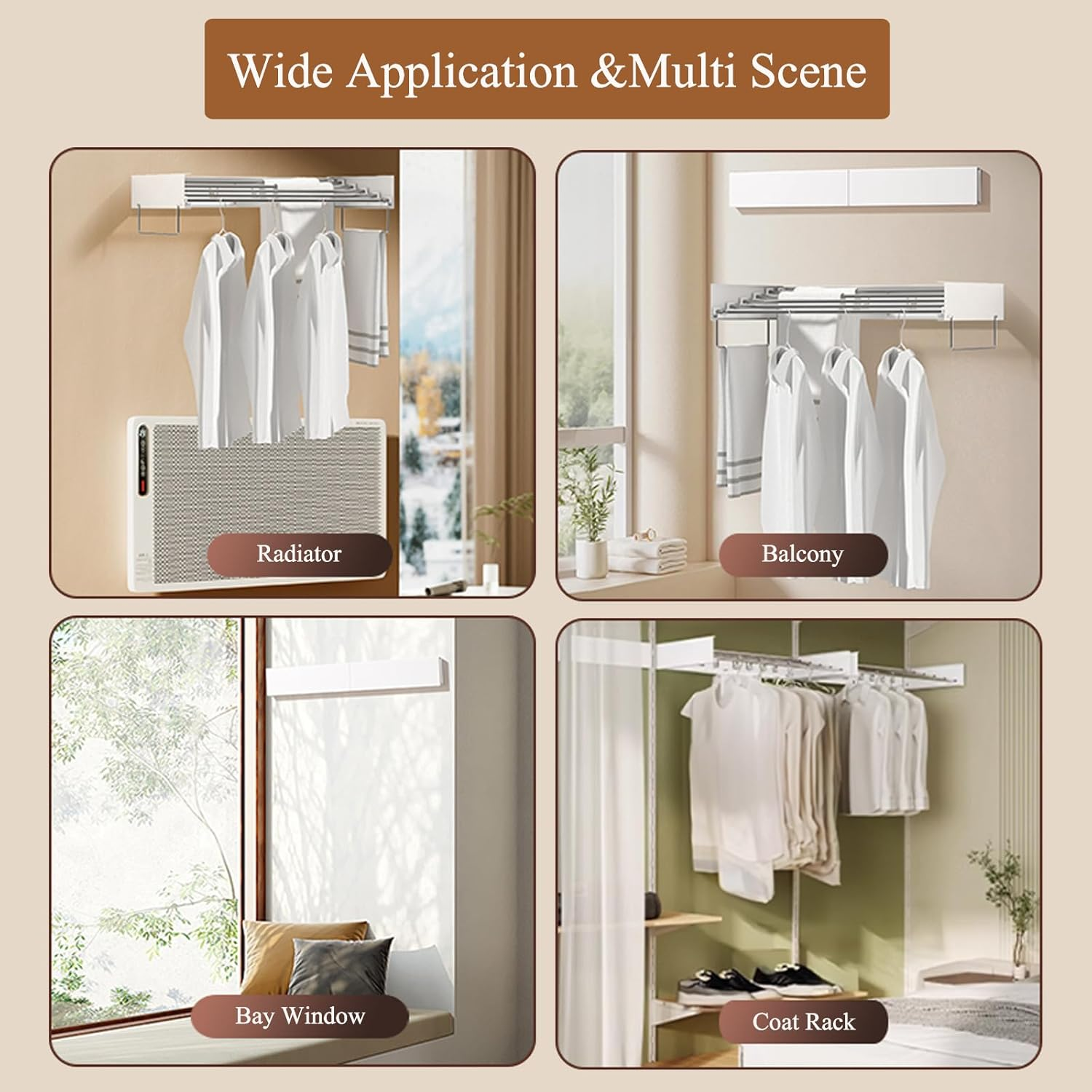 GMYMTM Space-Saving Foldable Wall-Mounted Drying Rack - 100Cm 5-Rod Clothes Airer | 20Kg Heavy-Duty for Laundry, Balcony & Small Homes (White, Indoor/Outdoor)