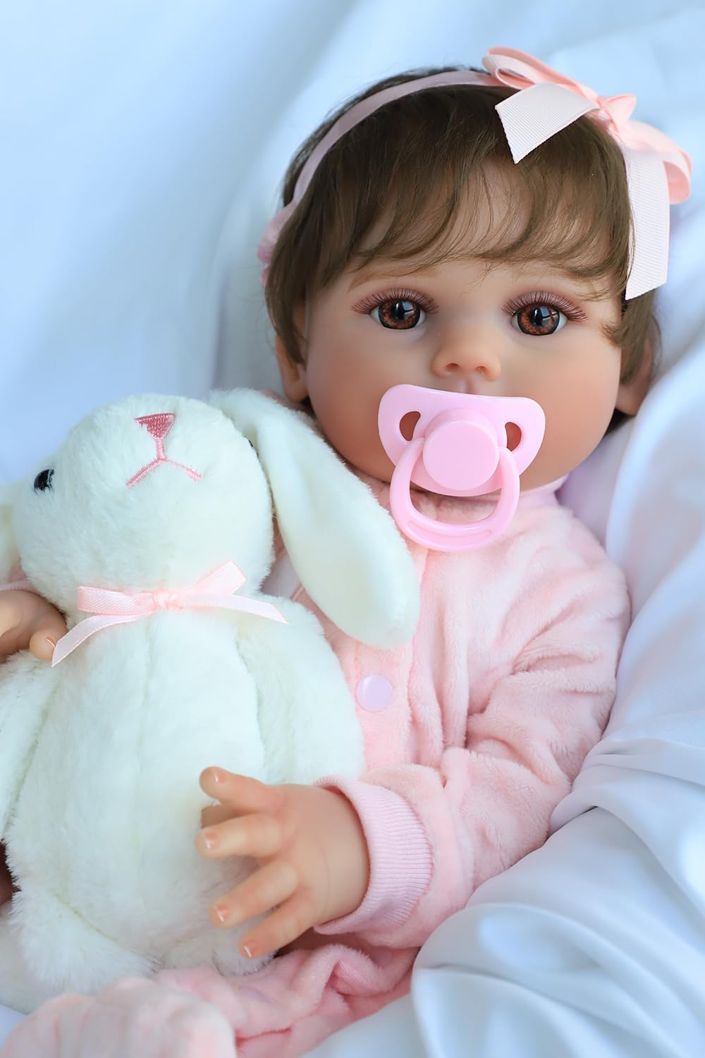 Reborn Baby Doll Girl, 22 Inch Soft Weighted Body, Cute Lifelike Handmade Silicone Doll