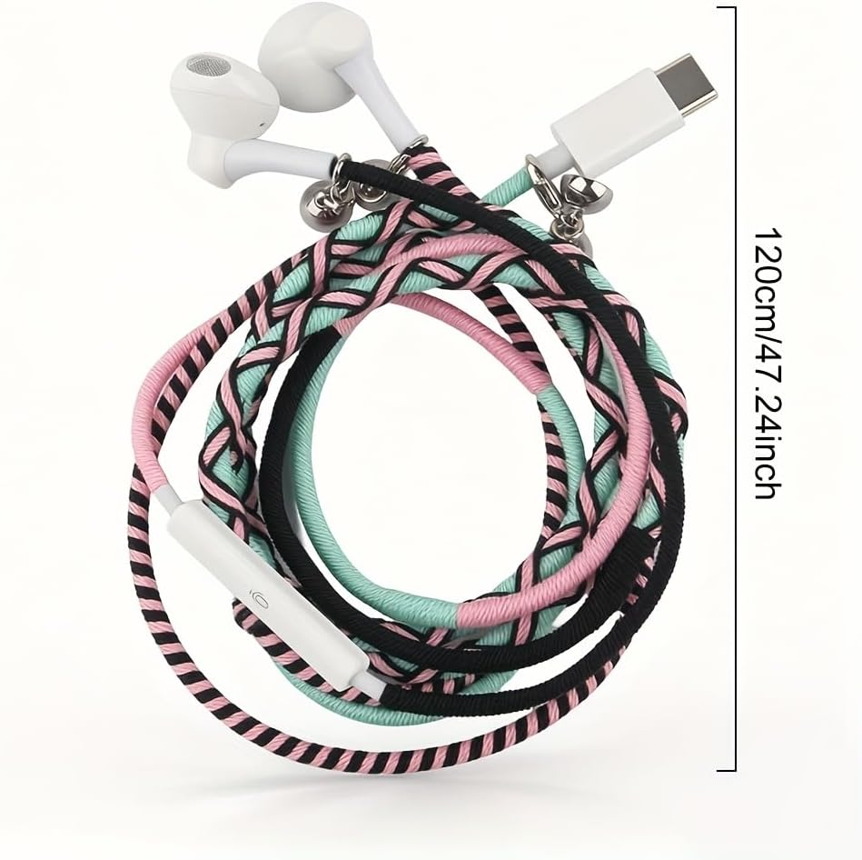 URIZONS Wired In-Ear Headphones USB-C with Microphone [Bracelet Design] Colourful Braided Cable Tangle-Free Compatible with Iphone 14/15/16/17, PS5, for Sports, Fitness, Gaming (60#) image number 4
