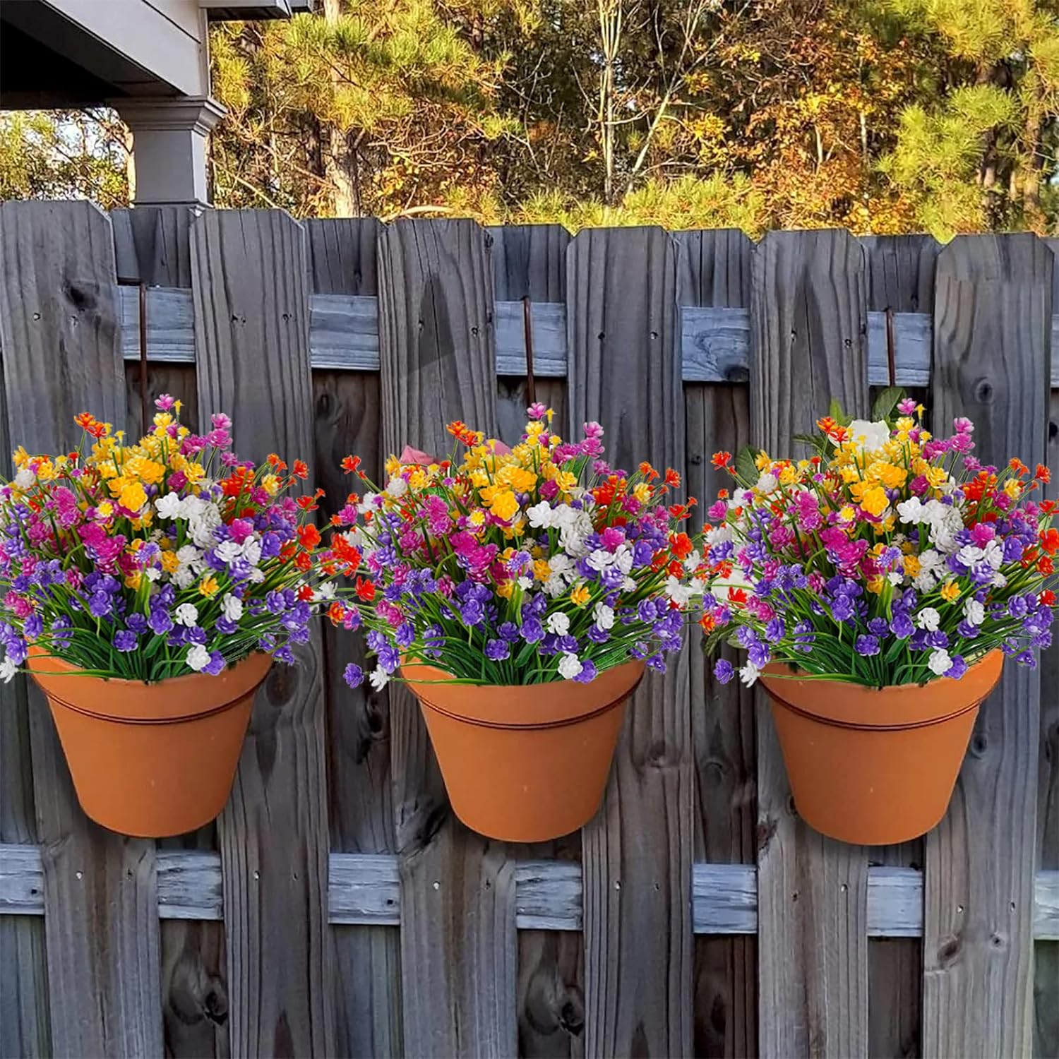 Artificial Flowers for Outdoors UV Resistant Fake Flowers Greenery Shrubs Plants for Hanging Planter Porch Patio Window Box Decoration 10 PCS(5 Colors) - Pink image number 2