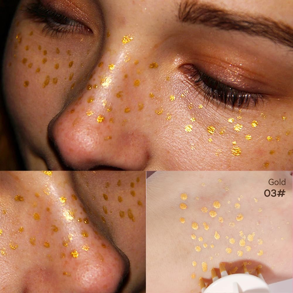 Upgrade Liquid Freckle Pen, Liquid Fake Freckles Stamp Air Cushion, Waterproof Long Lasting Freckles Marker for Cheek, Magic Freckle Stamp for Natural Sunkissed Makeup (Gold, General) - Gold image number 5