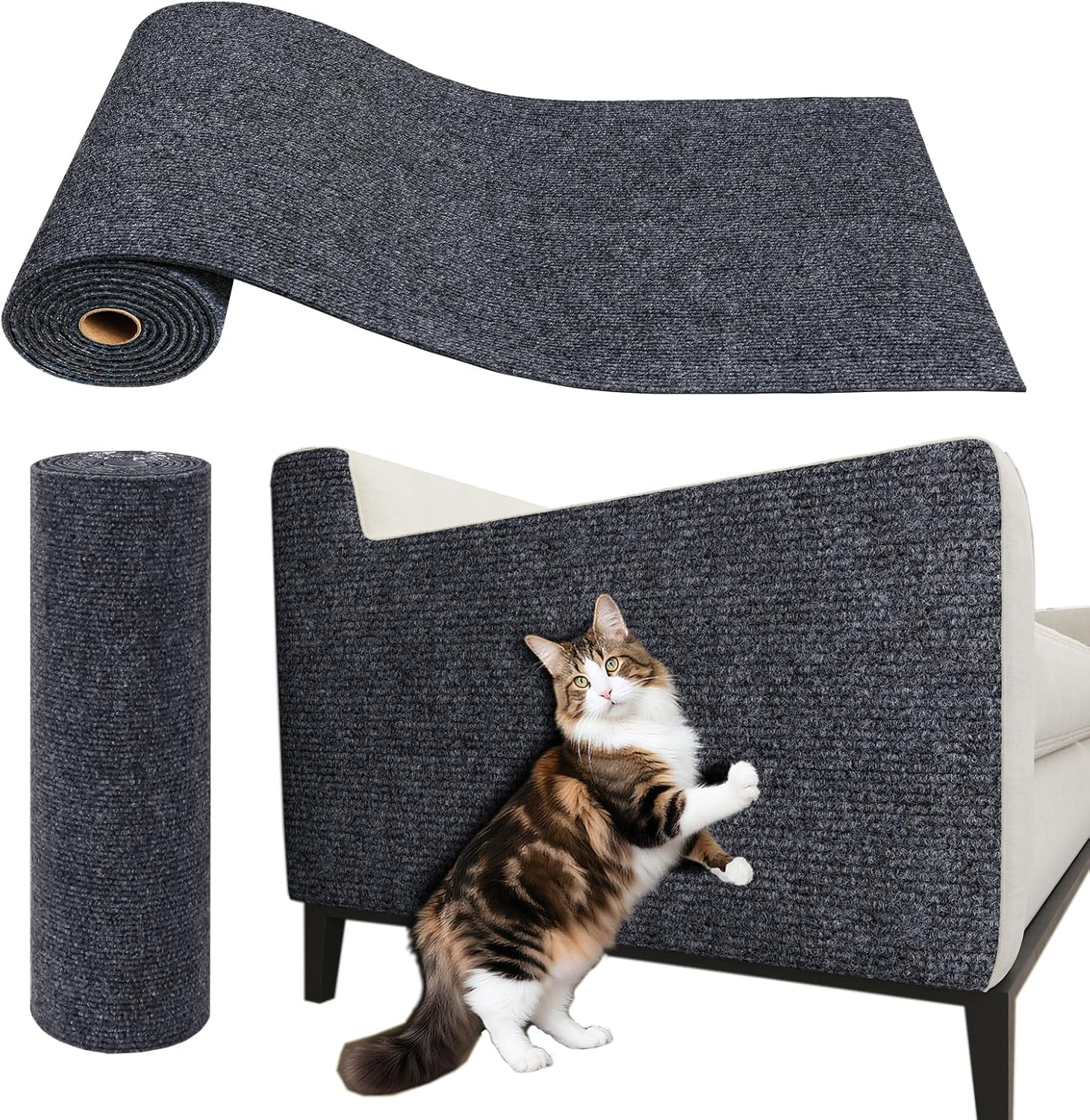 Rewallpaper Cat Scratch Mat Trimmable Sisal Textured Dark Grey Cat Carpet Scratching Post Self Adhesive Durable Claw Guard Pad for Sofa Chair Legs Desk Side Door Frame Furniture Protector 12In X 6.5Ft image number 6