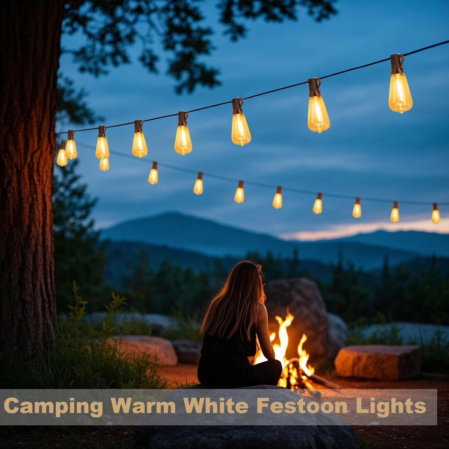 Spacelumen 15M Outdoor Festoon Lights Solar Powered, outside Patio String with 3 Modes & 17+1 ST38 Edison Bulbs Shatterproof, Solar String Lights Outdoor Garden for outside Garden Backyard image number 3