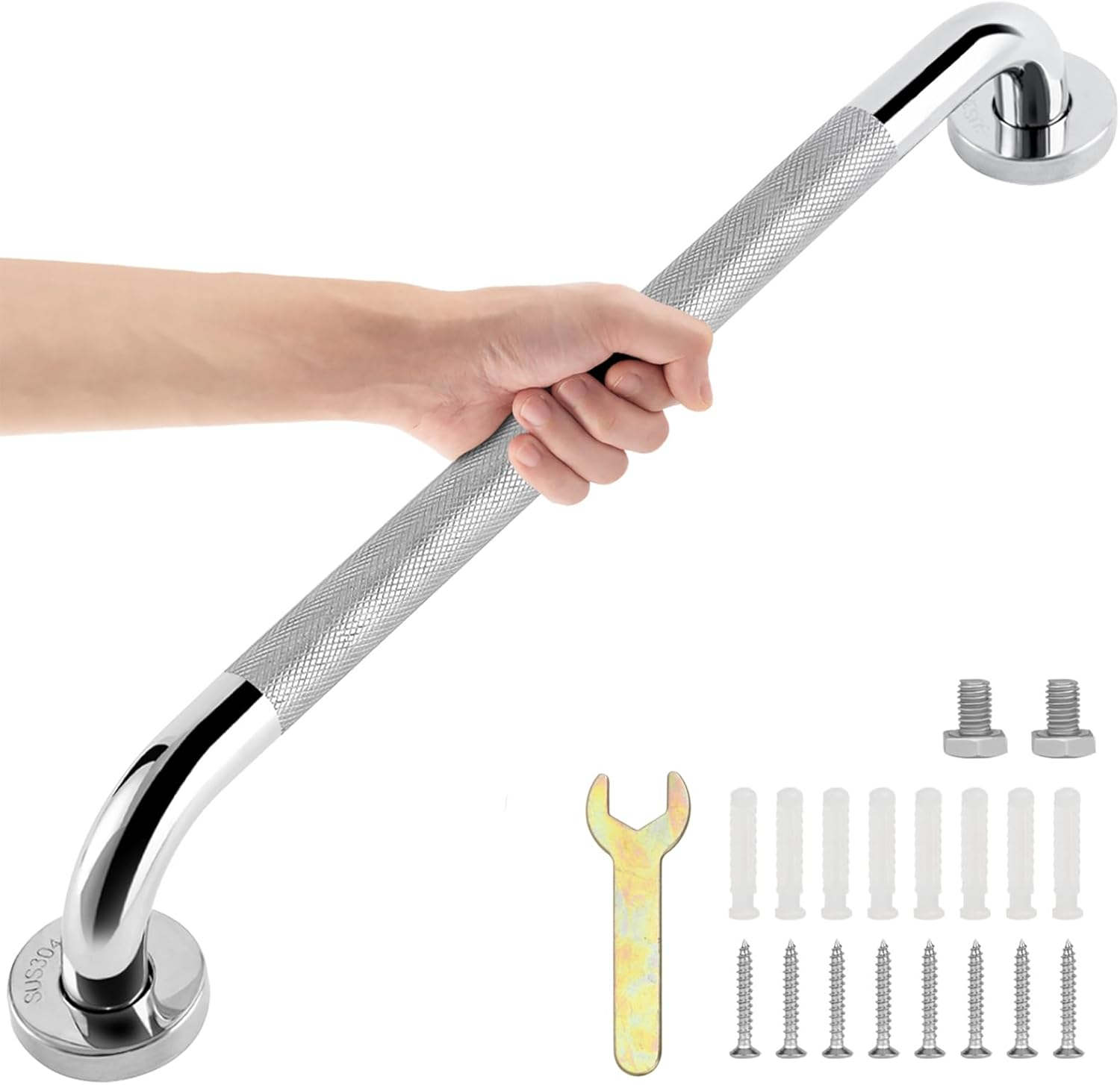 Sunzone 2-Piece Bathroom Grab Bars - 16-Inch Anti-Slip Chrome Stainless Steel Safety Hand Rails