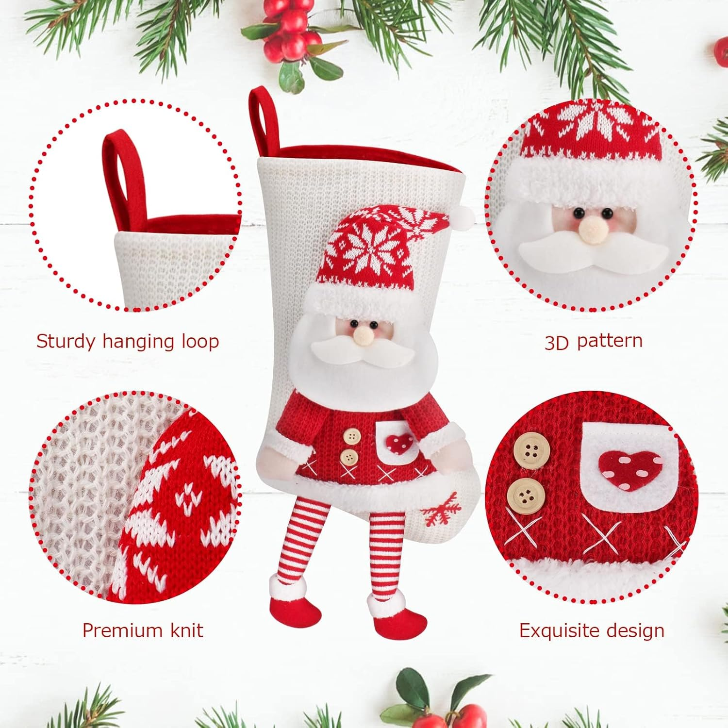 20 Inch Christmas Stockings Set, Large Personalized Christmas Stockings 2 Pack, Knitted Santa Snowman Socks 3D Pattern, Eve Candy Stocking Gifts Bag for for Holiday Xmas Party Decorations image number 3