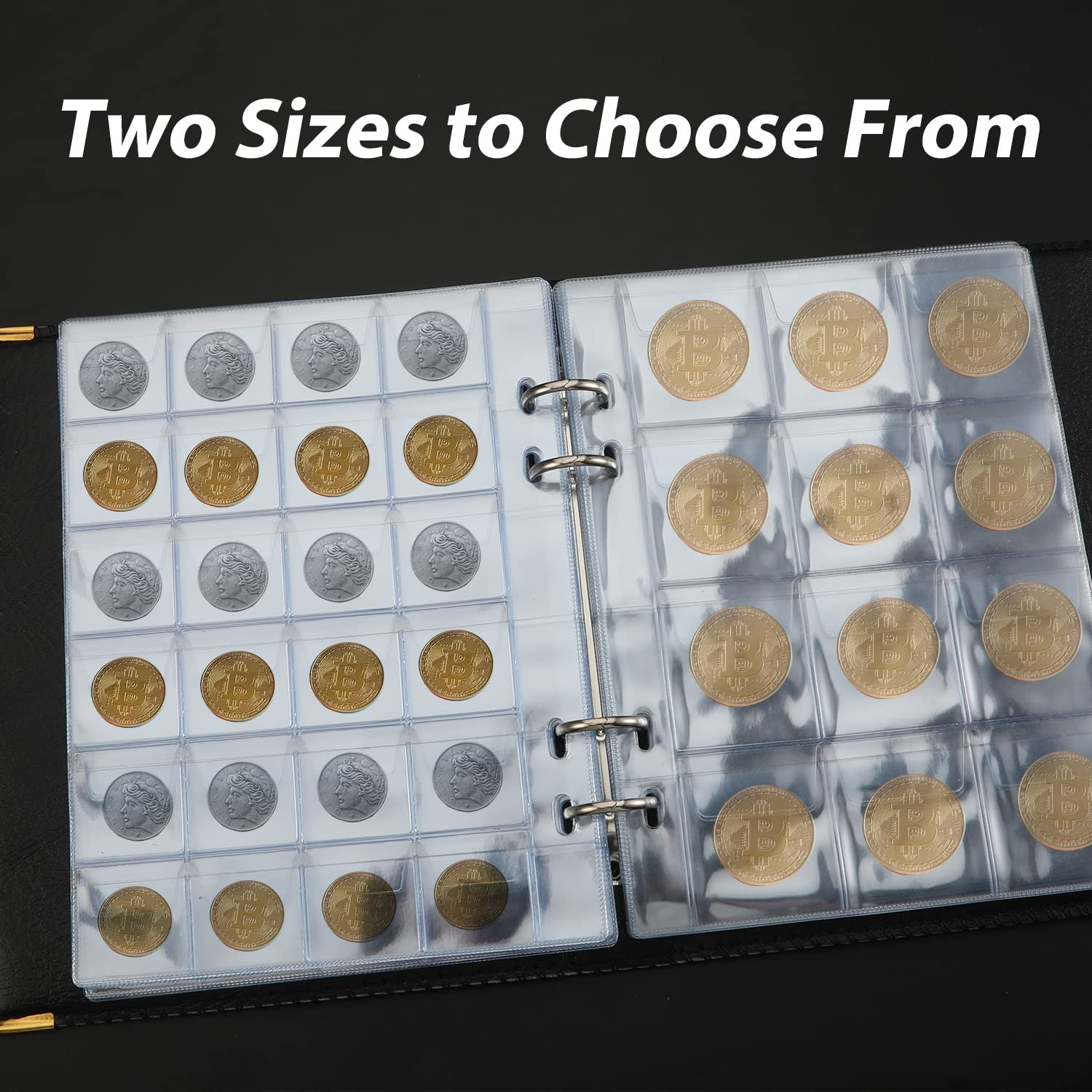 20 Pages/360 Pockets Coin Collection Book, 3X3Cm&4X4Cm Coin Collecting Holder Album with Leather Cover, Durable Coin Collection Binder Penny Coin Book for Collectors, All Coins (Black) image number 1