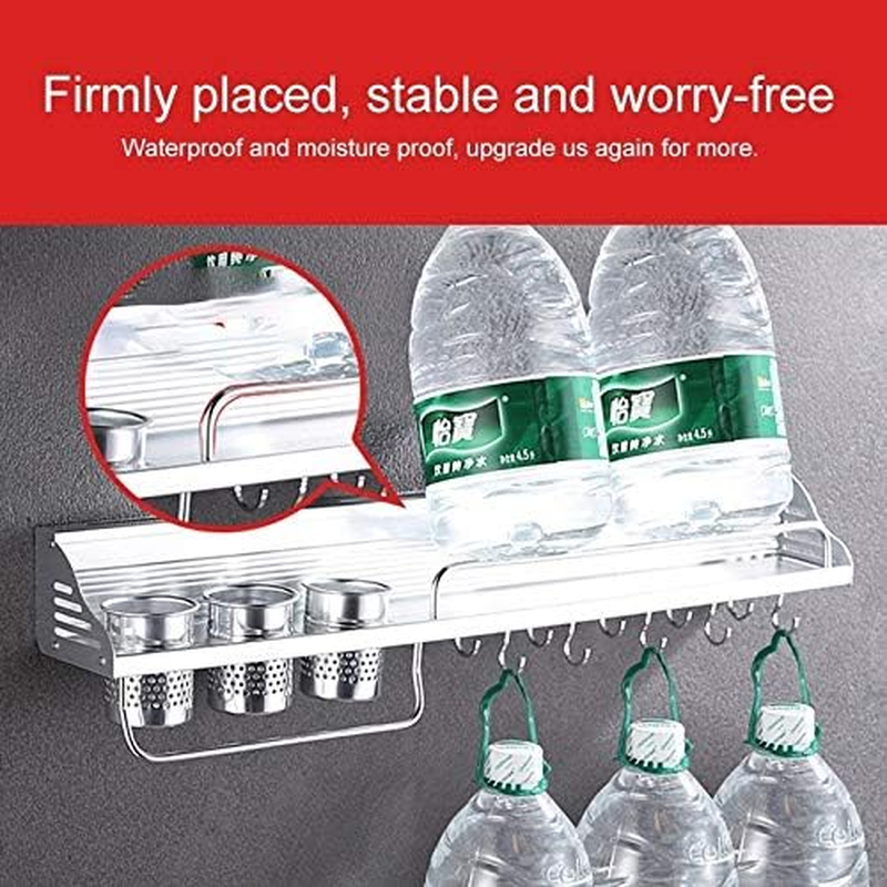 Kitchen Shelf 40Cm 1 Cup 6 Hooks Multi-Function Kitchen Punching-Free Wall-Mounted Aluminum Edge Condiment Holder Storage Rack Kitchen Shelf image number 3