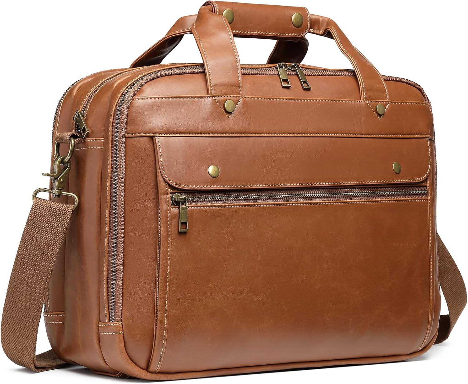 15.6 Inch PU Leather Briefcase for Men Laptop Bag Waterproof Retro Business Travel Messenger Bag Perfect for Daily/Christmas, Brown, X-Large, Retro