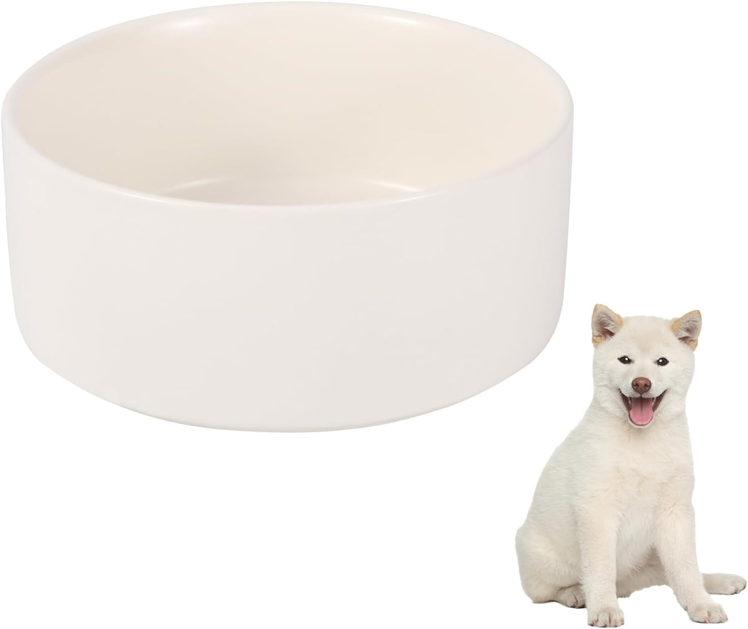 Ceramic Cat Bowl - Whisker Friendly Feeding and Water Bowl for Cats and Small Dogs - Heavy Anti-Tip Over, Spill Proof Pet Dish - 16.23 Oz / 480 Ml - White