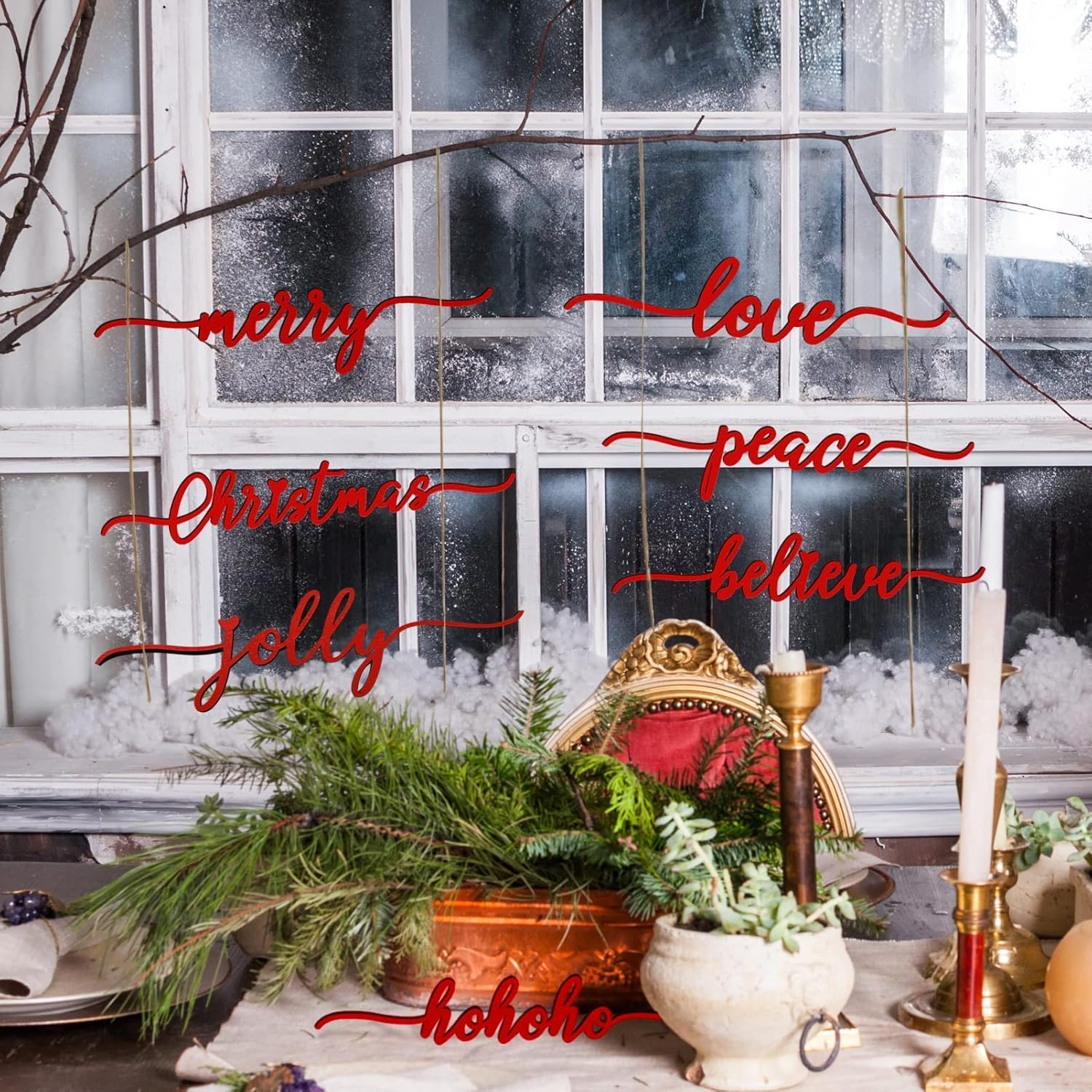 BORAMDO Christmas Letter Wall Sign Decor 12Pcs, Wooden Words Cutouts for Home Decorations, Table Plate Rustic Ornaments, Blessed Joyful Believe Welcome Merry Christmas Red Signs image number 6