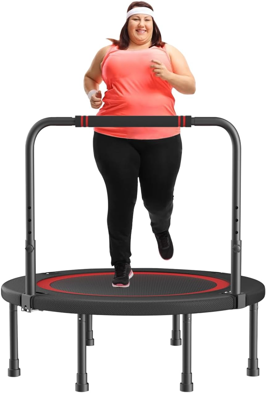 Foldable Rebounder Trampoline with Adjustable Foam Handle (4-Level Height) - Thick Steel Spring Fitness Workout for Adults, Max Load 350KG, Indoor/Outdoor Exercise image number 3