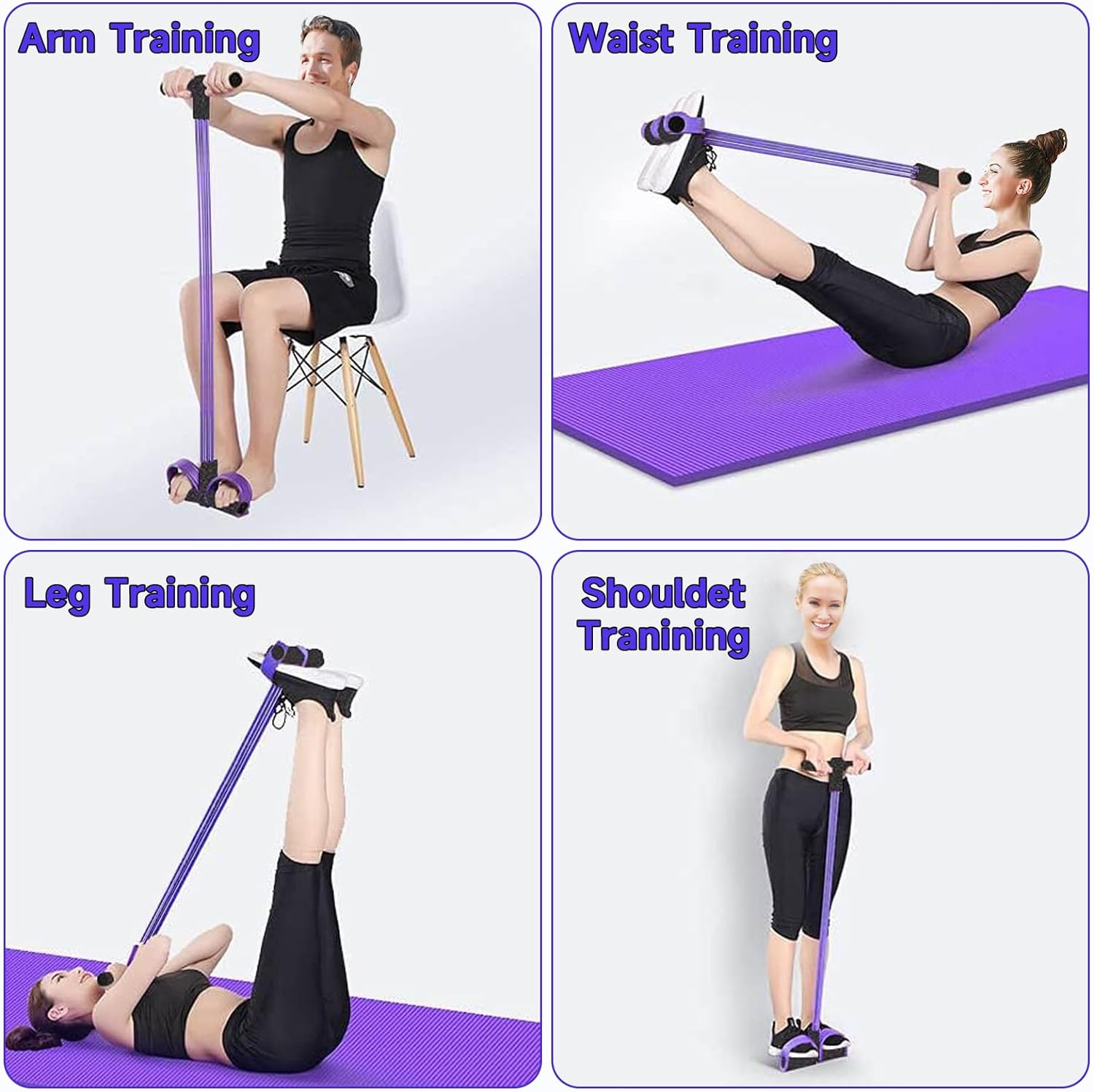 Multi-Function Tension Rope, 6-Tube Elastic Yoga Pedal Puller Resistance Band with Handles, Natural Latex Sit up Exercise Equipment Home Gym Tummy Trainer for Men Women image number 1