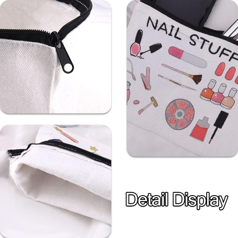 Makeup Cosmetic Bag Nail Stuff Pouch for Women Girls Christmas Birthday Gifts for Sister Niece Grandaughter Canvas Travel Bags Nail Technician Presents for Best Friends - Multicolor image number 2