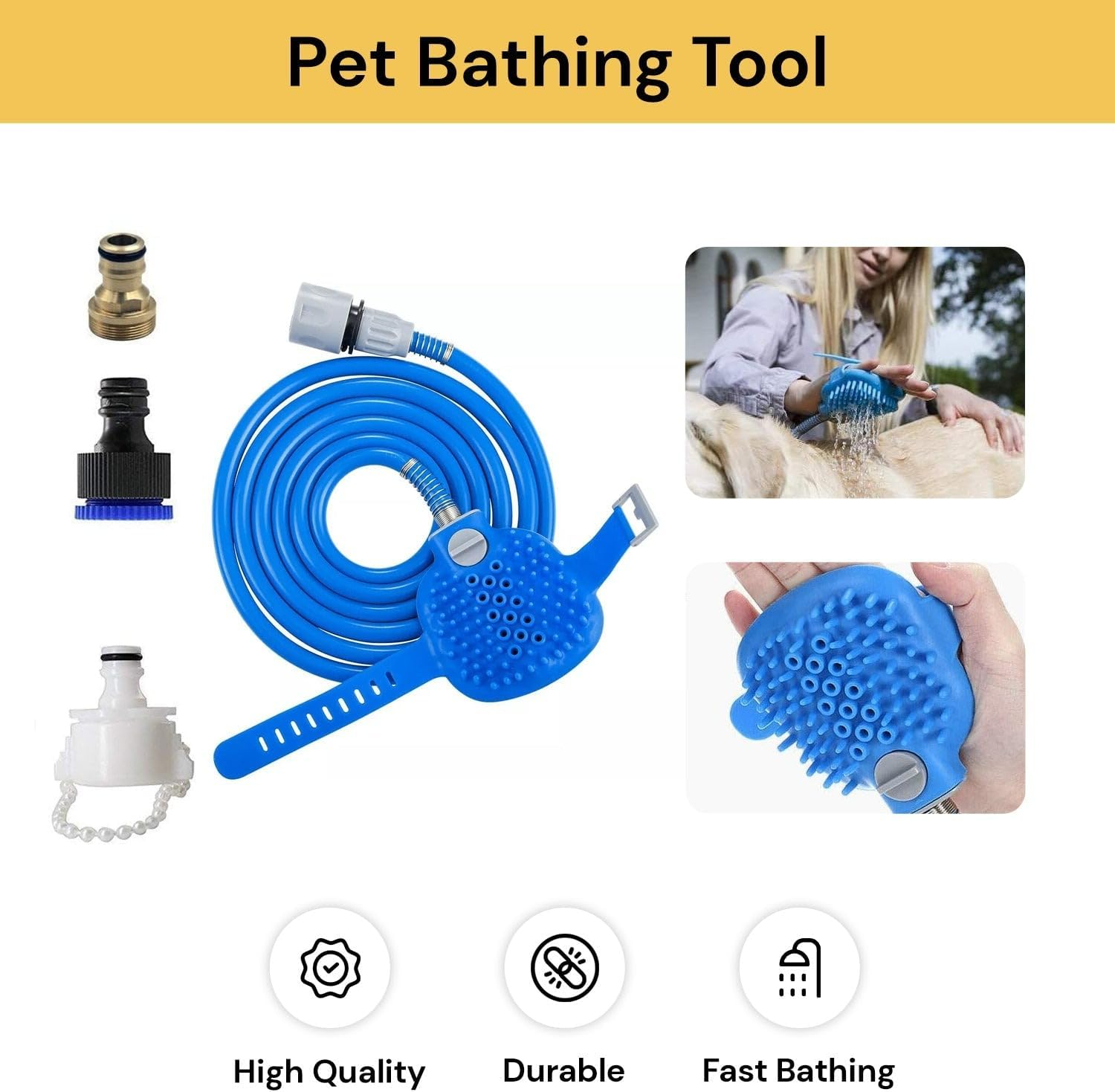 EZONEDEAL Dog Bath Brush Pro - Sprayer and Scrubber Tool in One - Indoor/Outdoor Dog Bath Supplies - Pet Grooming for Dogs with Long and Short Hair - Dog Washing Brush Hose and Dog Shower Attachment image number 5