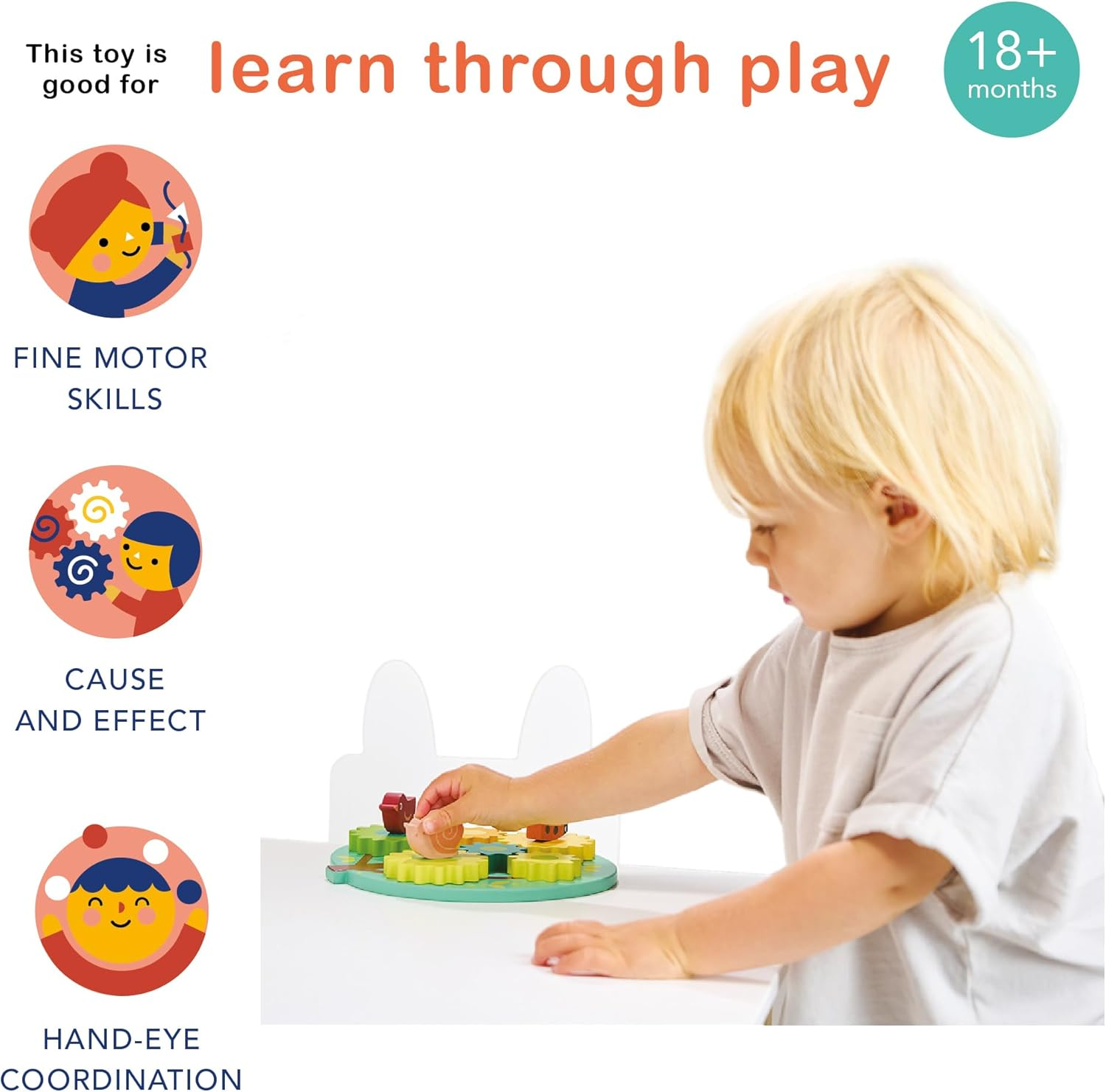 Tree Gears and Cogs Puzzle - Engaging Wooden Toy for Toddlers by Mentari, 20 Cm, Educational Learning Toy with Animal Characters image number 4