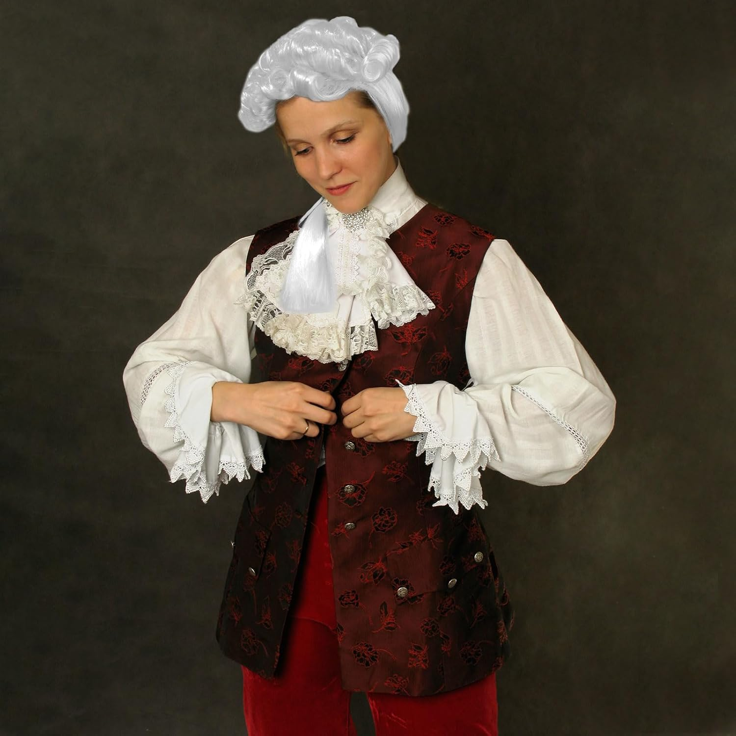 UILYNIU Edelmann Lord Richter Baroque Wig Men'S Wig with Braid Judge Costume Wigs Rococo Curly Marquis Halloween Cosplay Wigs Curly Long Braid White Noble Marquis Wig (White) image number 4