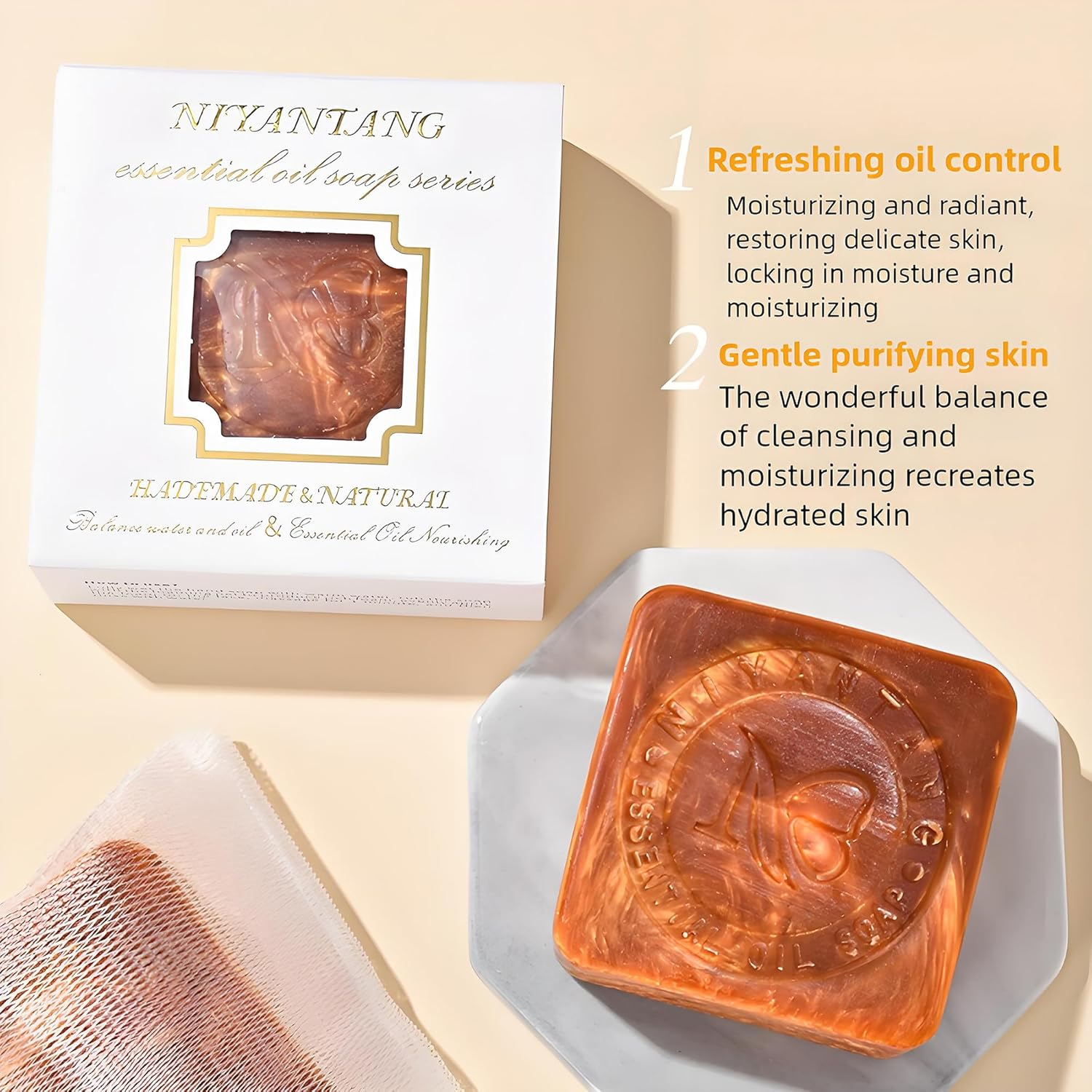 [2PCS Set] Nano Gold Handmade Soap | Sulfur Spring Extract & Glycerin | Fades Pigmentation, Antibacterial, Moisturizing | for Face & Body, Men & Women image number 6