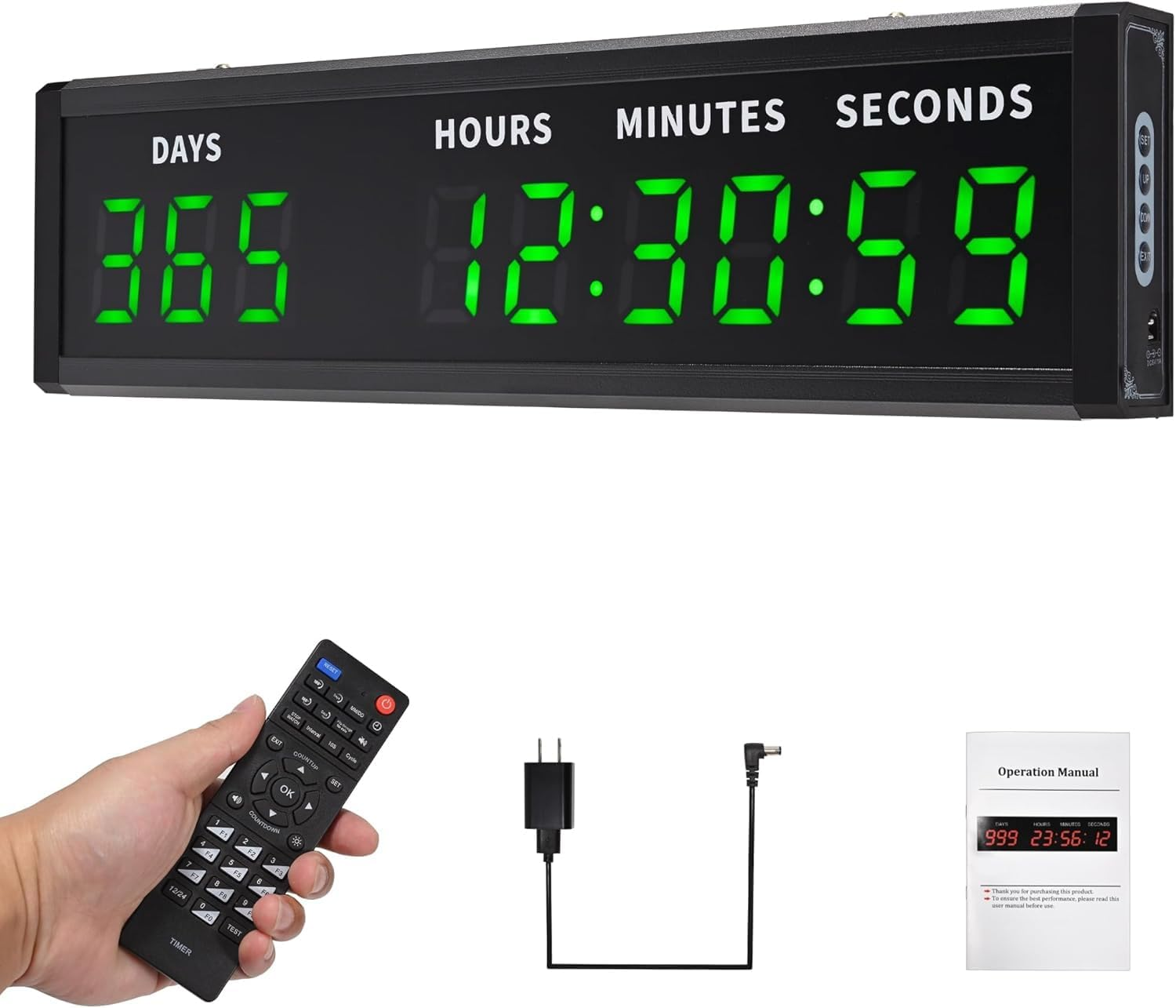 Digital Count up & Count down Timer, Large LED Display & 2" Bold Green Font, 999-Day Countdown, 12/24H Clock with Buzzer & Remote Control image number 4