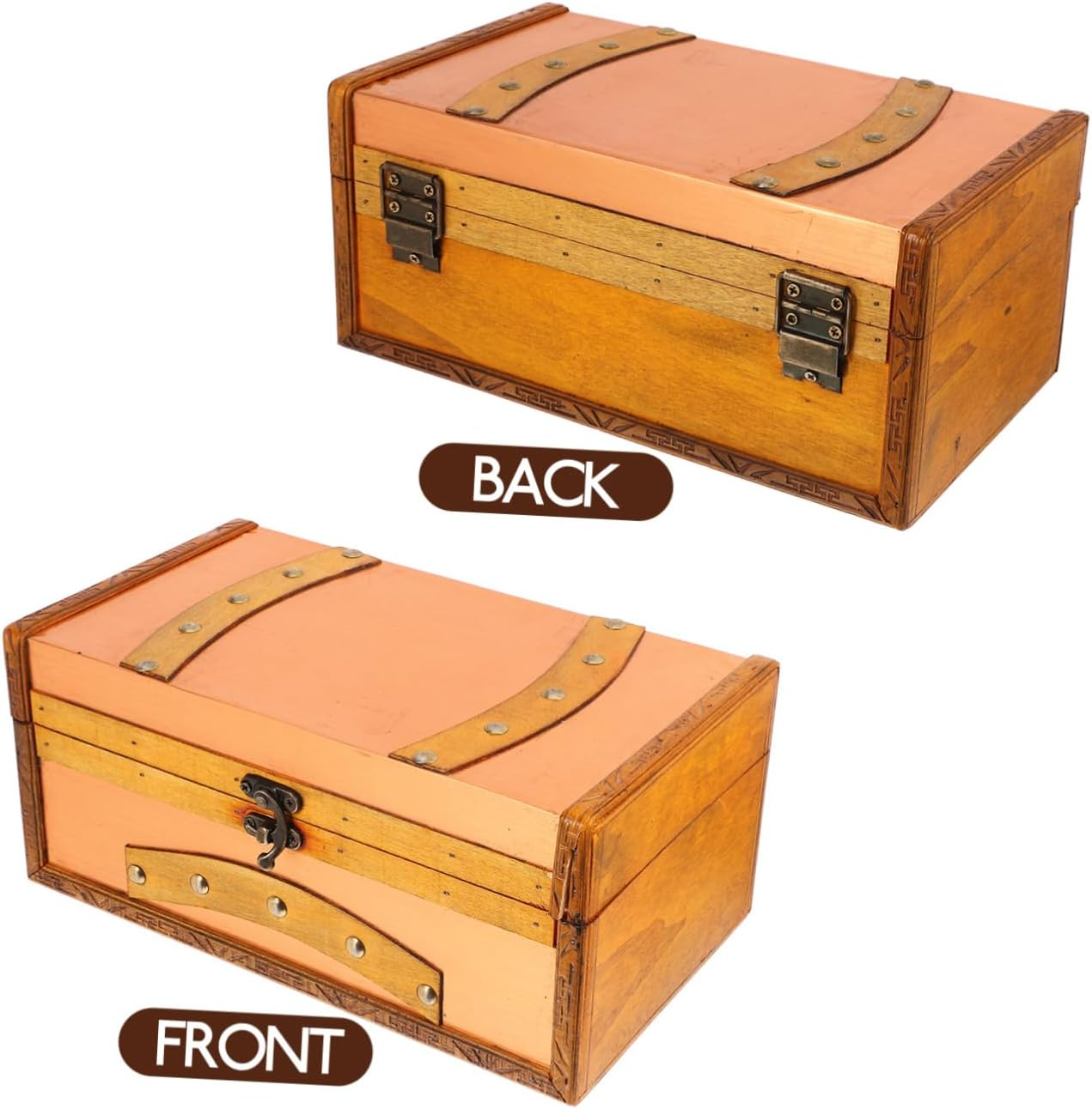 Retro Decorative Boxes Vintage Treasure Chest Small Storage Box Lid for Home School and Cafe image number 5