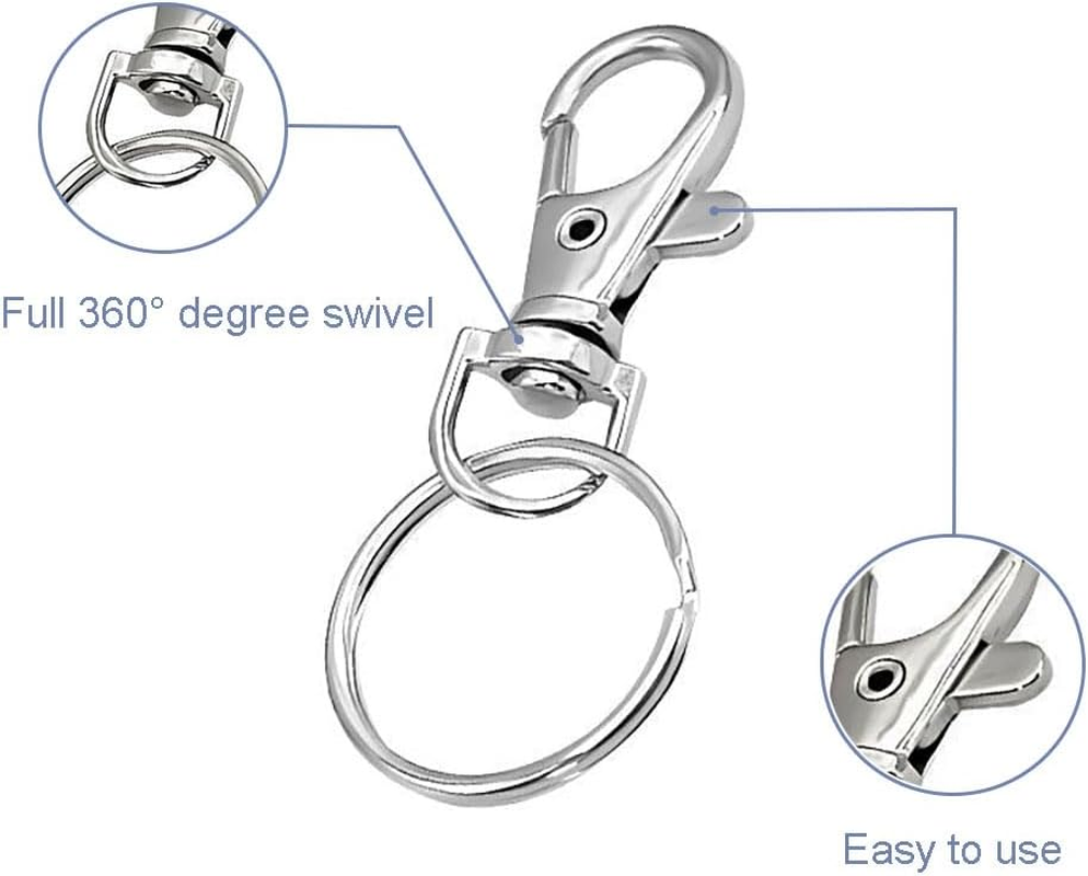 YUESUO 100PCS Metal Swivel Snap Hooks with Key Rings 50PCS Lobster Claw Keychains Clasps and 50PCS Large Key Chain Ring for Keychain Clip Lanyard, Jewelry Making, Crafts, Silver