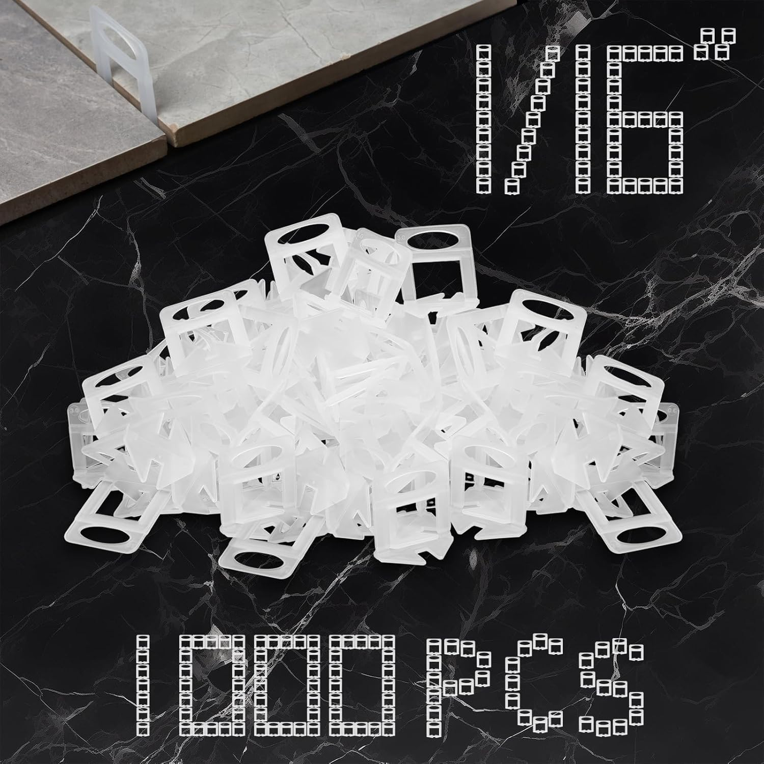 Tile Leveling Clips Tiles Leveler Spacers 3.0 MM - Lippage Free Tile and Stone Installation for PRO and DIY - 1000-Piece Leveling Spacer System (1/8 Inch X 1000 Spacers) image number 2