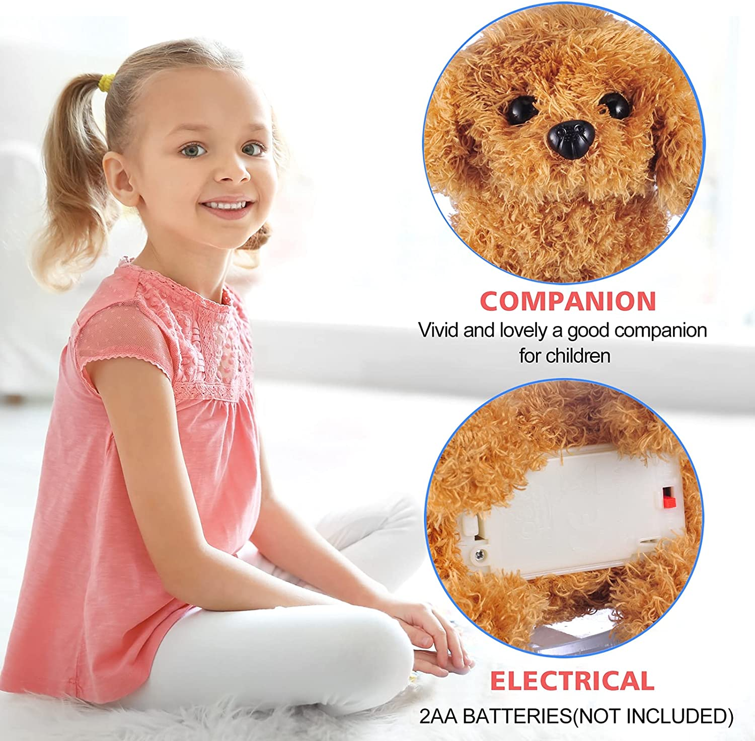 Worwoder Plush Teddy Toy Puppy Electronic Interactive Pet Dog - Walking, Barking, Tail Wagging, Stretching Companion Animal for Kids Children (Teddy Dog)