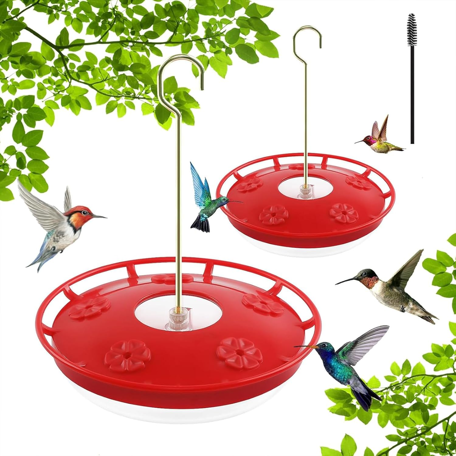 Hummingbird Feeder for Outdoors,Leak-Proof, Easy to Clean and Refill, Saucer Humming Bird Feeder Plastic, Including Hanging Hook, with 5 Feeding Ports (Red) image number 3