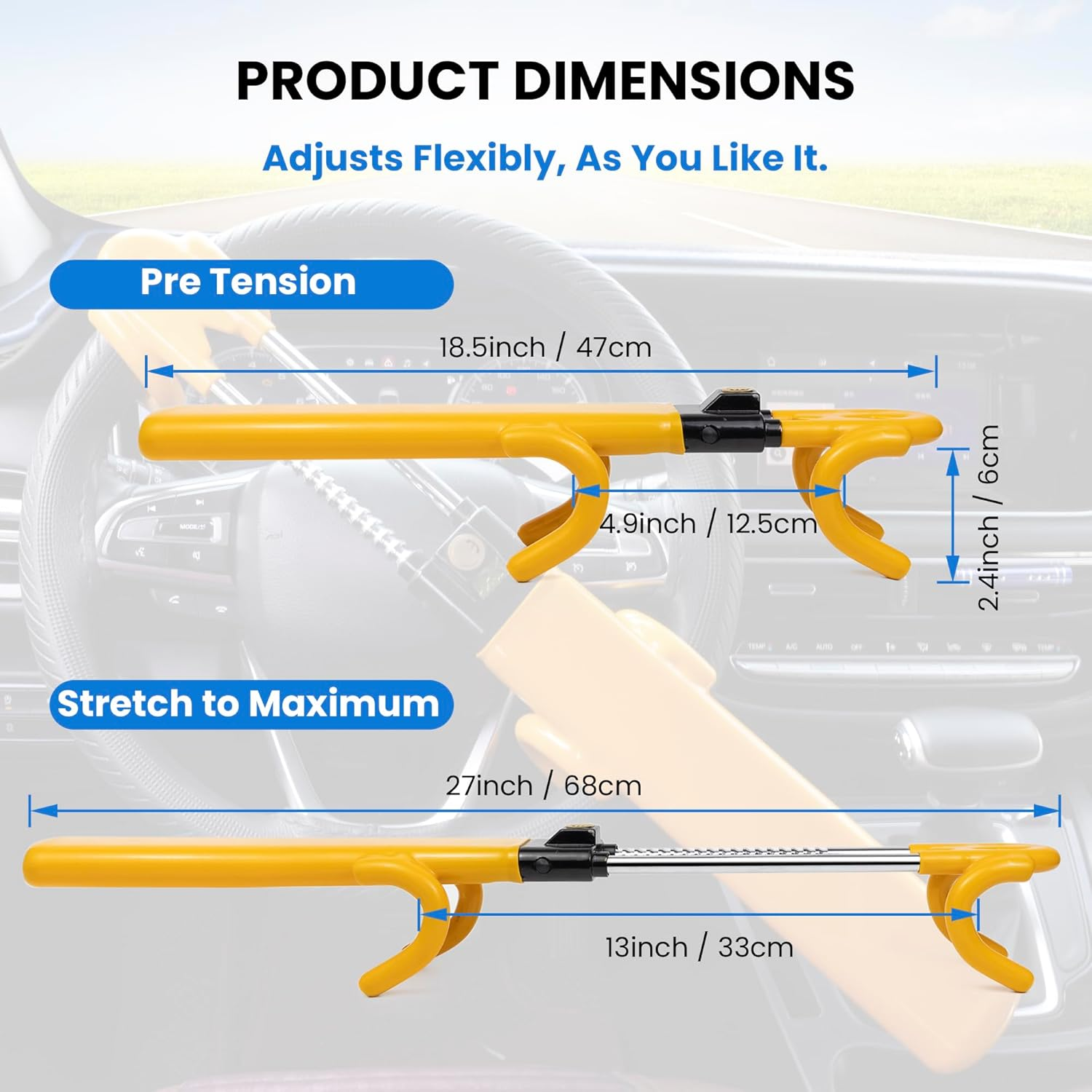 Steering Wheel Lock & Car Lock anti Theft - anti Apex Heavy Duty Club Lock - Adjustable Steering Wheel Locks anti Theft - Universal High Security Steering Lock for Most Cars image number 5