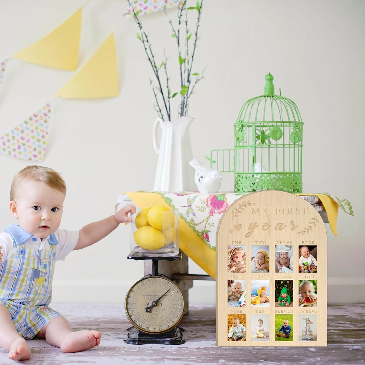 My First Year Photo Display Wood Board Baby'S First Year Photo Frame Milestone Board 12 Months Baby Picture Frame 1St Birthday Nursery Decorations for Boy Girl Baby Keepsake for Mom image number 1