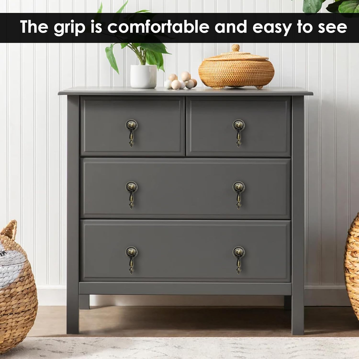 Chris.W 4 Pack Antique Bronze Cabinet Pull Handles &ndash; Vintage Tear Drop Drawer Knobs, Decorative Metal Pulls for Dresser, Cupboard, Closet, Furniture(Screws Included)