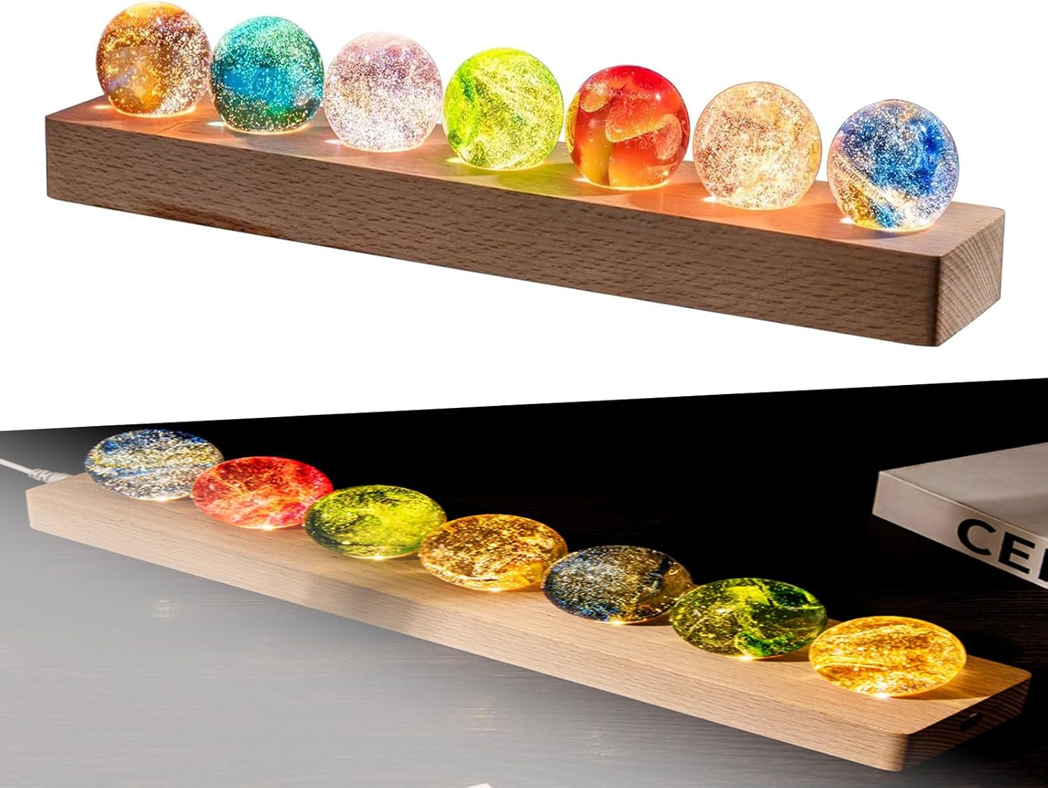 3D Crystal Ball Night Light, Fantastic Star Globe Night Light, Colourful Mini Glass Health Globes with Wooden Base, Ice-Cracked Crystal Ball in 7 Colours, Photography Ball Gift for Home, Living Room image number 5