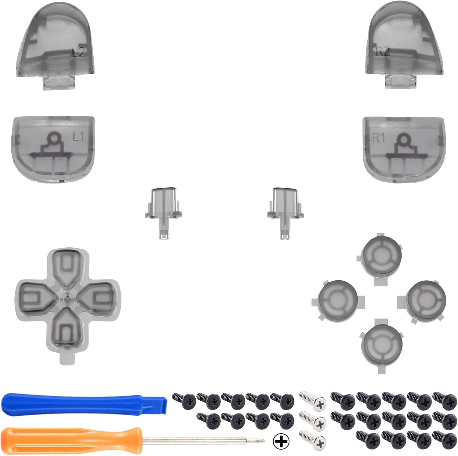 Extremerate Replacement D-Pad R1 L1 R2 L2 Triggers Share Options Face Buttons, Clear Black Full Set Buttons Compatible with Ps5 Controller BDM-030 BDM-040 BDM-050 - Controller NOT Included - Clear Black image number 3