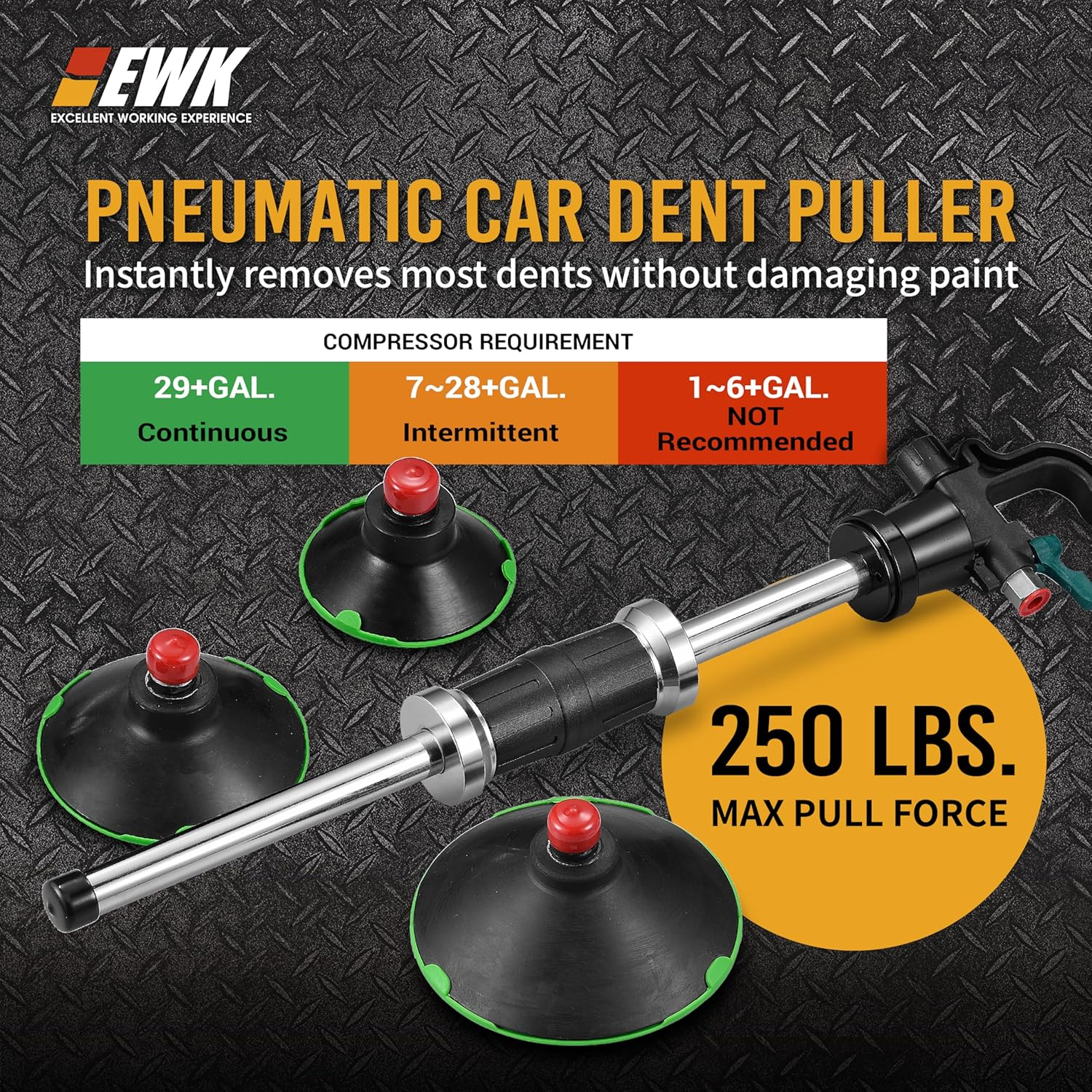 EWK Pneumatic Slide Hammer Vacuum Dent Puller Air Suction Cup Paintless Car Body Repair Kit + CASE image number 3
