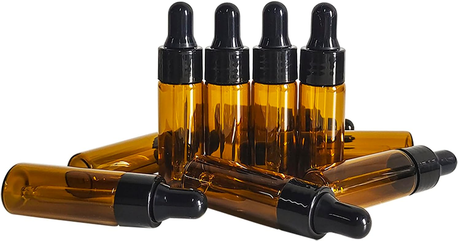 PYAWI 50Pcs 5Ml Sample Dropper Bottles,Amber Glass Dropper Bottles for Essential Oils Sample Cosmetic Perfume Traveling
