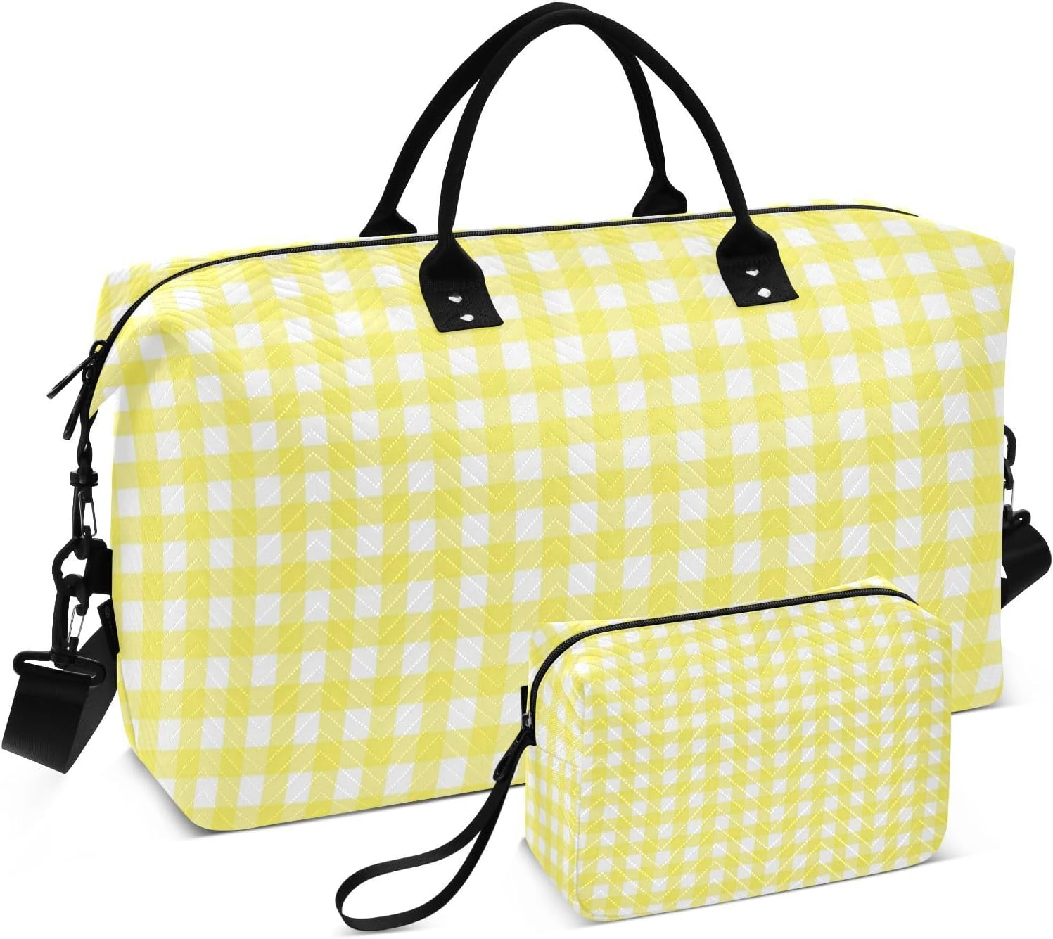 Luggage Travel Bag Carry on Weekend Bag Gingham Yellow Buffalo Plaid Tartan Check Scotland Gym Sports Duffel Bags With, Gingham Yellow Buffalo Plaid Tartan Check Scotland, Set of 2, Art Deco image number 2