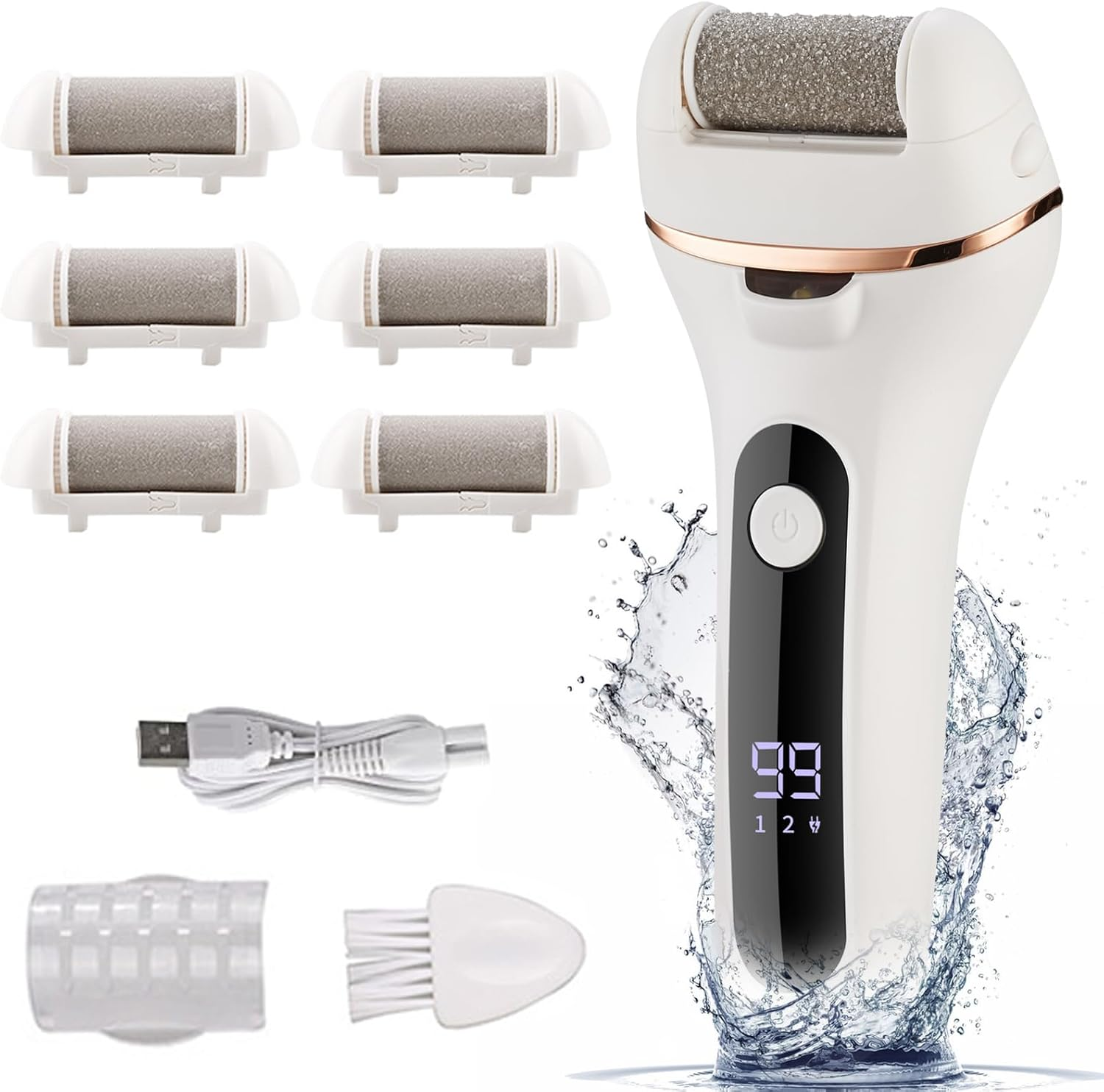 Electric Foot File, Professional Foot Callus Remover Rechargeable Pedicure Tools with 6 Roller Heads for Cracked Heels and Dead Skin image number 3