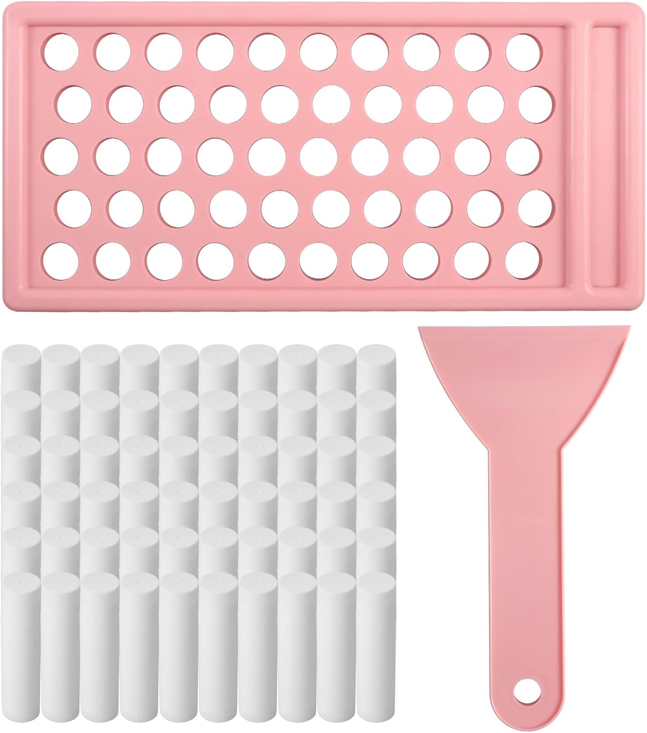 Awobepl Plastic Twist up Lip Balm Tube Compact Multipurpose Empty Lipstick Tube with Filling Tray Spatula for DIY Solid Perfume (Pink White)