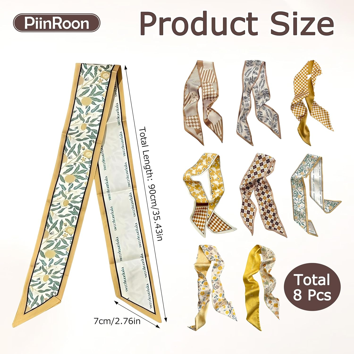 Piinroon Purse Scarf for Handbags, 8 Pcs Satin Bag Scarf for Women, Fashion Handbag Handle Ribbon Head Scarves Neck Scarf Women Neckerchief for Neck Hair Handbags Purse Accessories image number 3